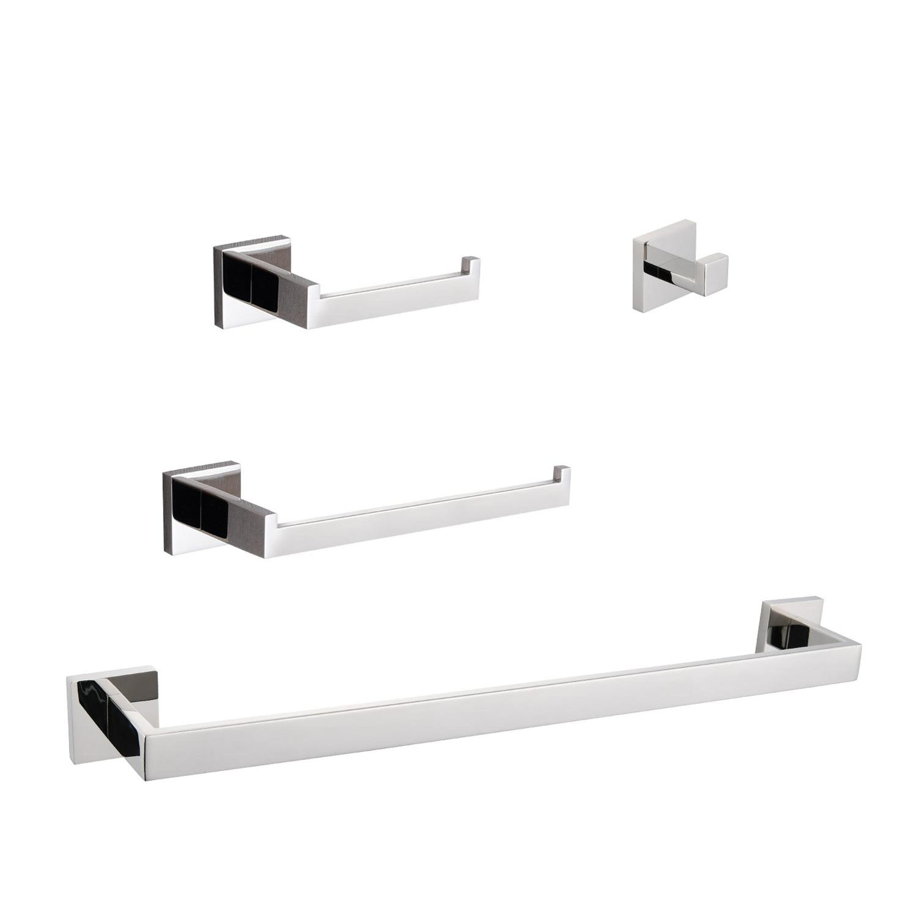 Bayfeve 4-Piece Chrome Decorative Bathroom Hardware Set (Towel Bar and Hand Towel Bar and Toilet Paper Holder and Towel Hook Included)