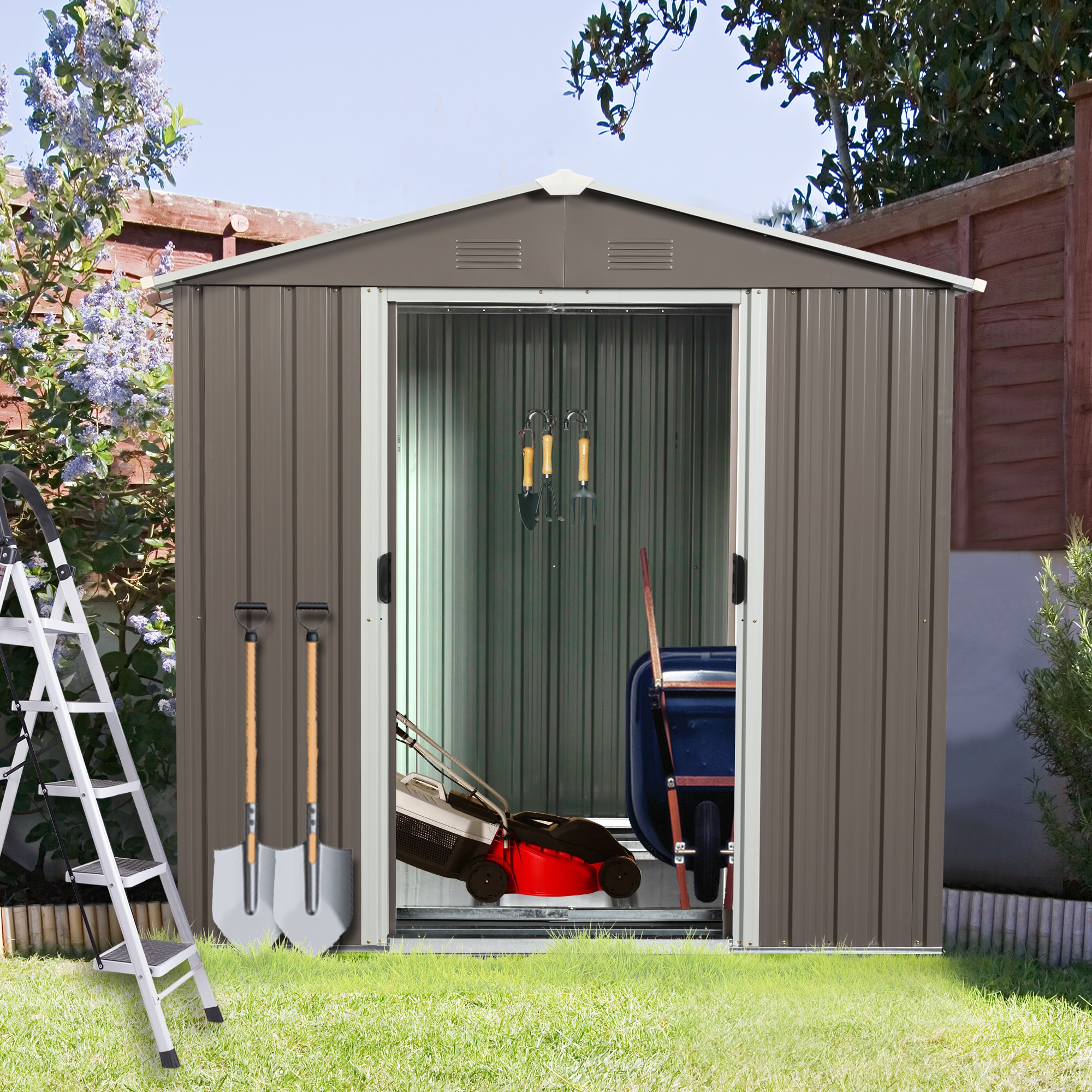 WELLFOR GGJS00365GY Metal-Storage-Buildings-Sheds - View #5