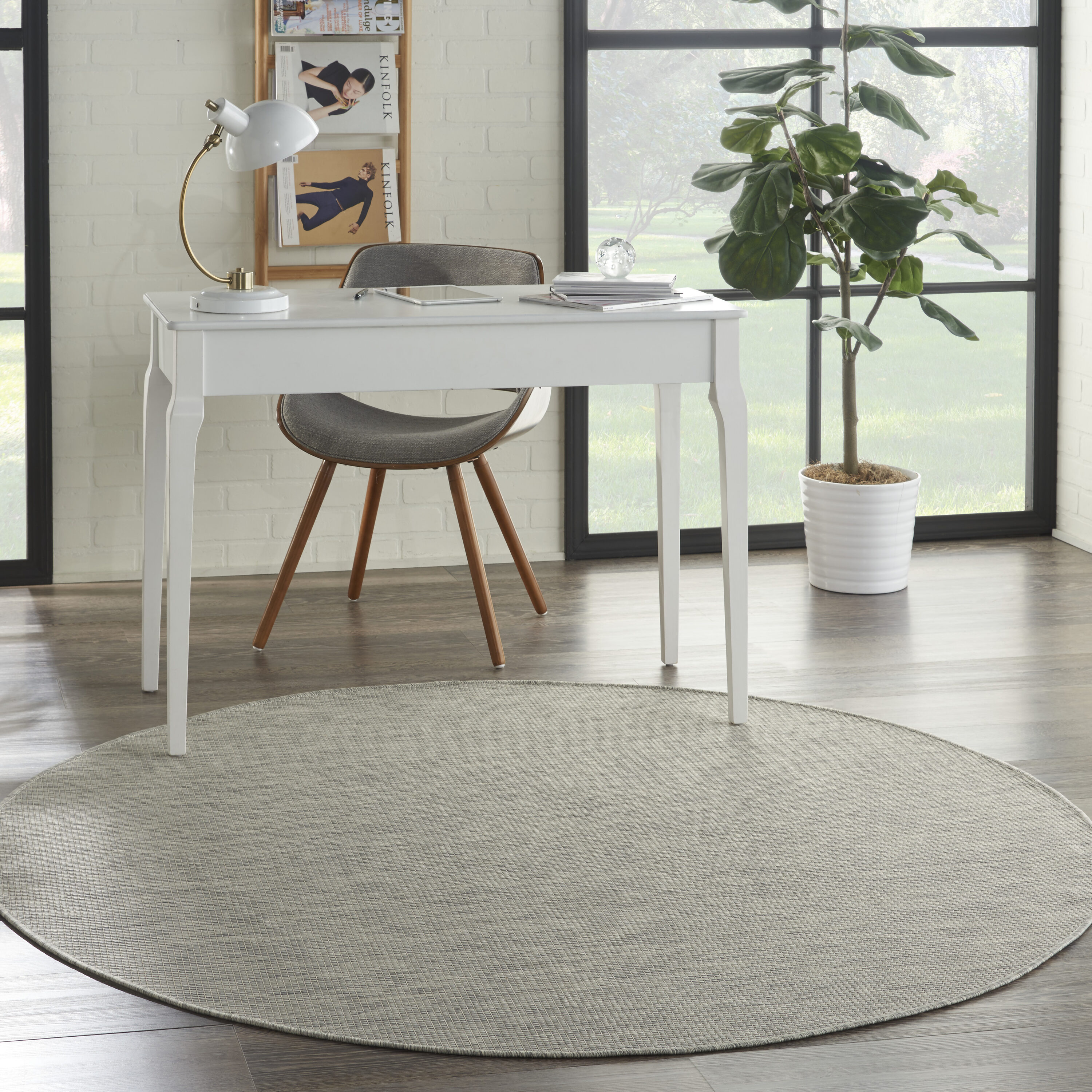 Nourison 99446791306 Positano 6 x 6 (ft) Loomed Polypropylene Lt Grey Round Indoor/Outdoor Solid Area rug