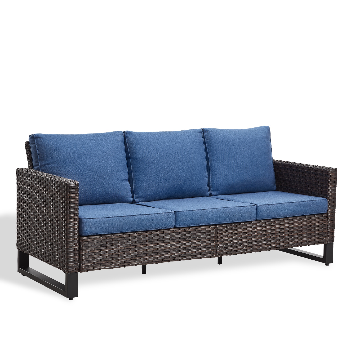 Rilyson FS118-1 U-Feet Wicker Outdoor Sofa with Blue Cushions and Wicker Frame