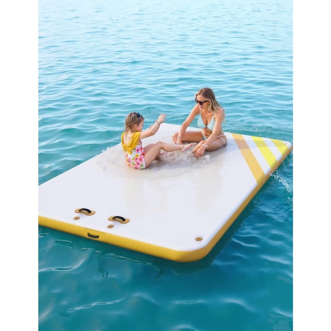 Qeetex NL-PSS-335JC8CW White with Yellow Trim Water Inflatable PVC Floating Platform Bottom Right Three Color Gradient 3to1.8m