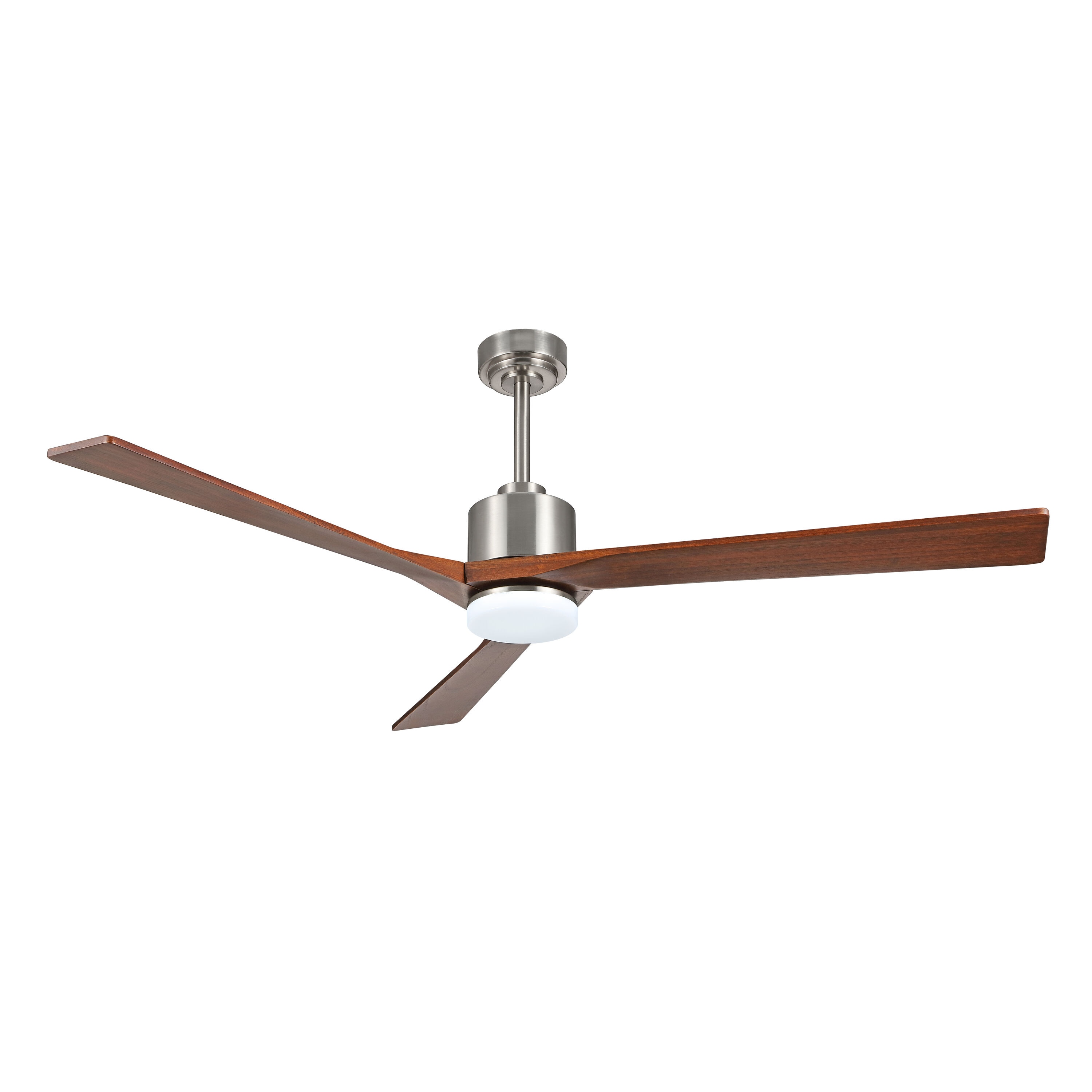 GETLEDEL LECF-5203-3N 64-Inches Brushed Nickel with Walnut Blades Color-Changing Integrated LED Fixture Indoor Downrod mount Propeller Ceiling Fan With Light and Remote ( 3 -Blade)