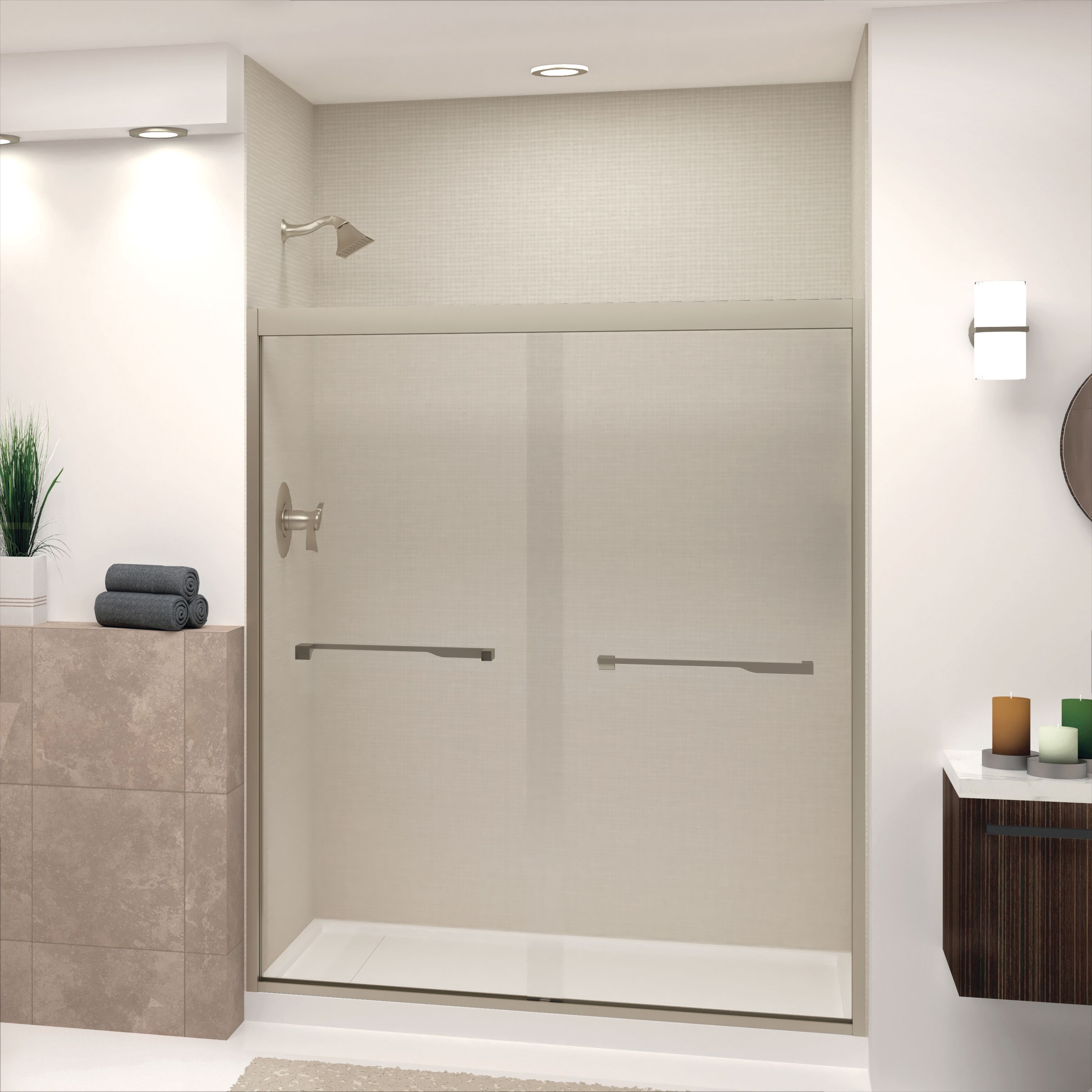 Transolid FBPT607008C-J-BN Frederick Brushed Stainless 26-in to 27-1/4-in x 70-in Semi-frameless Sliding Soft Close Shower Door