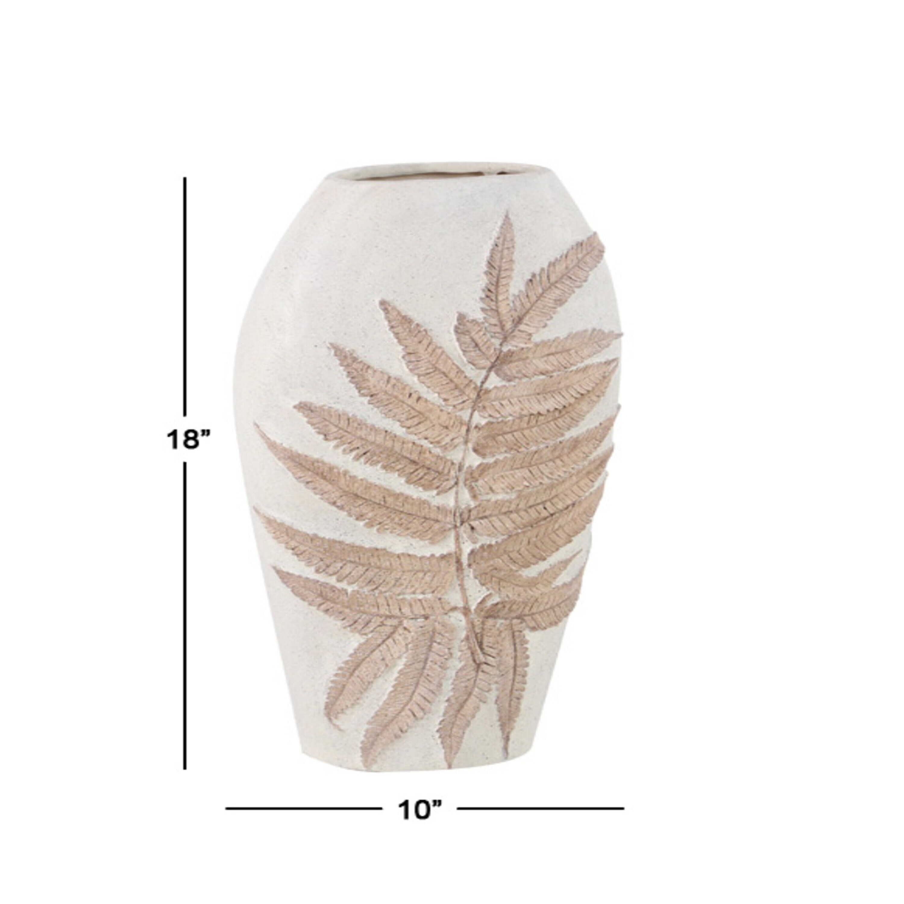 White and Beige Polystone Floor Vase with Leaf Design