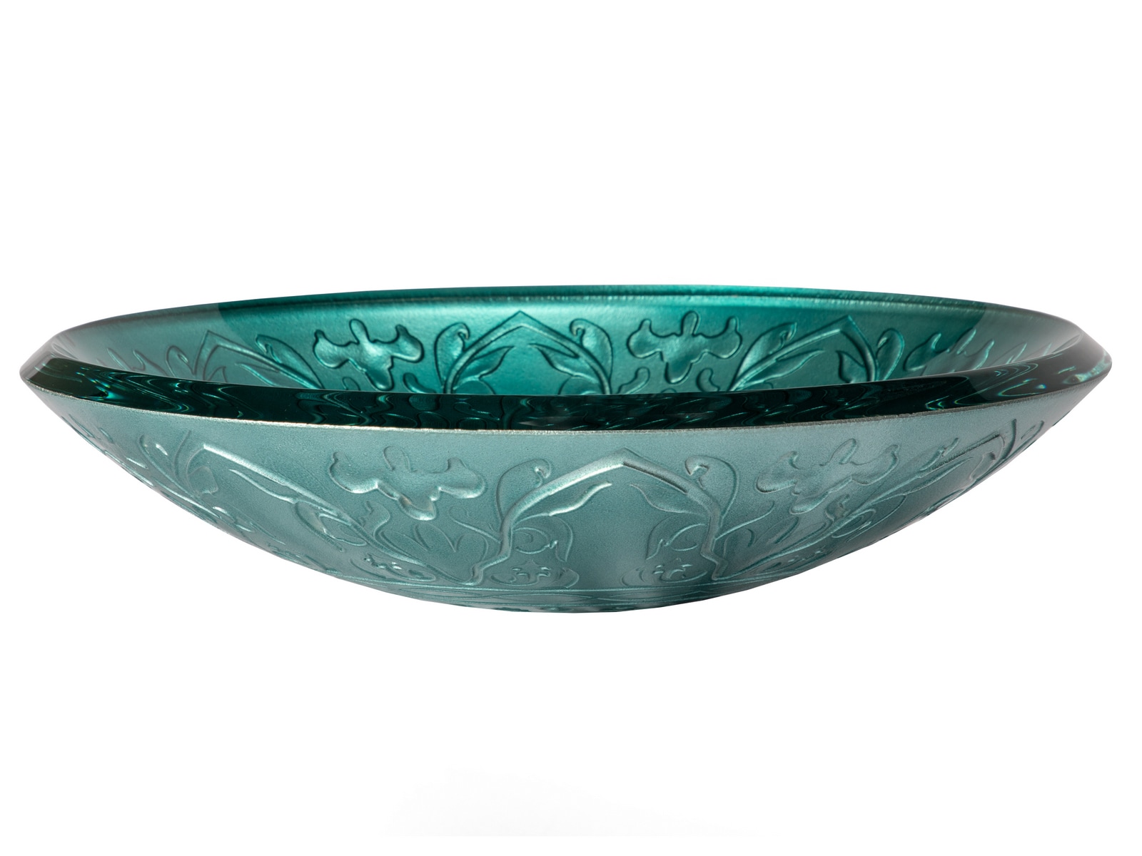Teal Embossed Tempered Glass Circular Vessel Sink