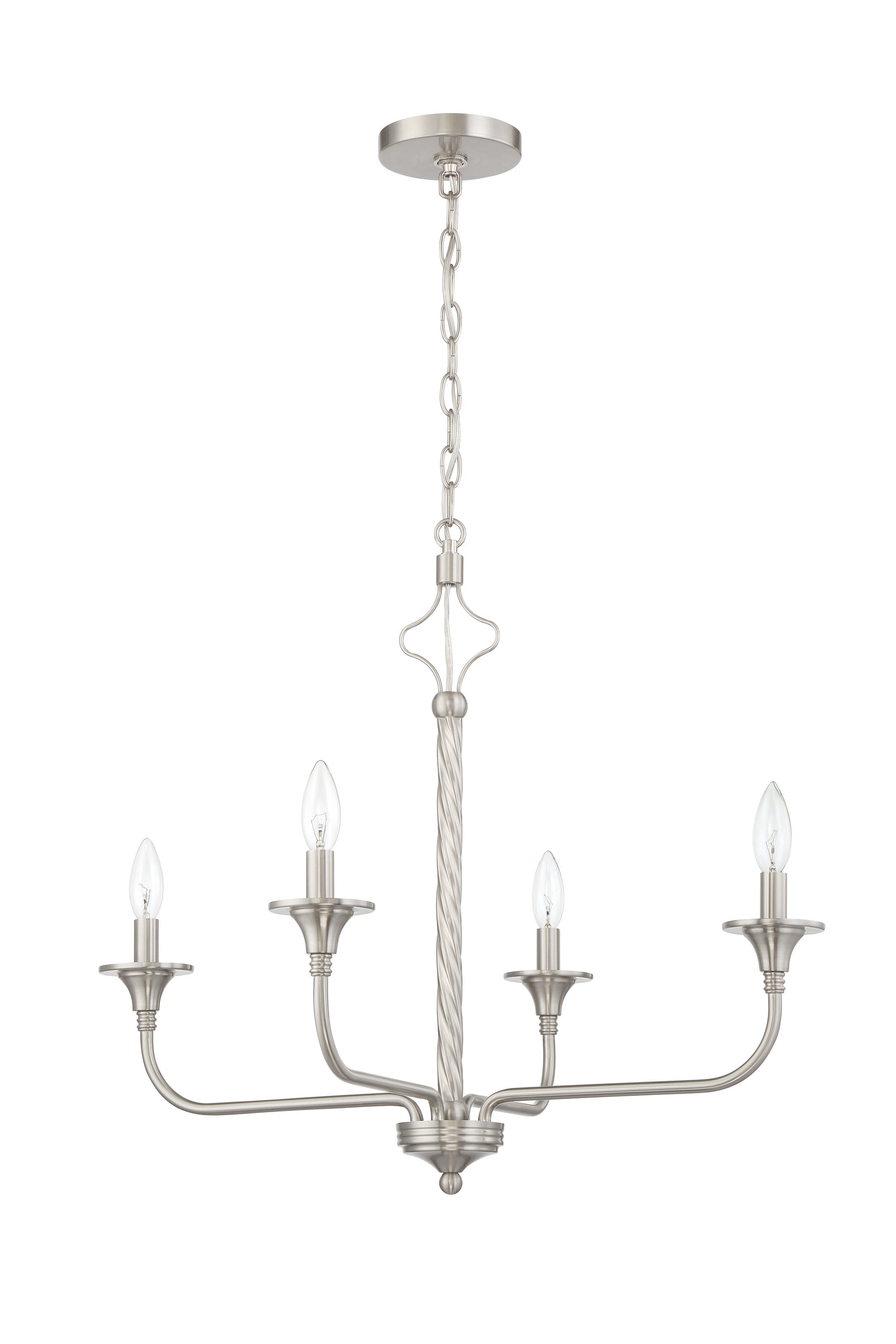Craftmade 57024-BNK Jolenne 4 -Light Brushed Nickel Traditional Bare bulb For Use in Bedrooms, Dining Rooms, Foyers, Living Rooms Chandelier
