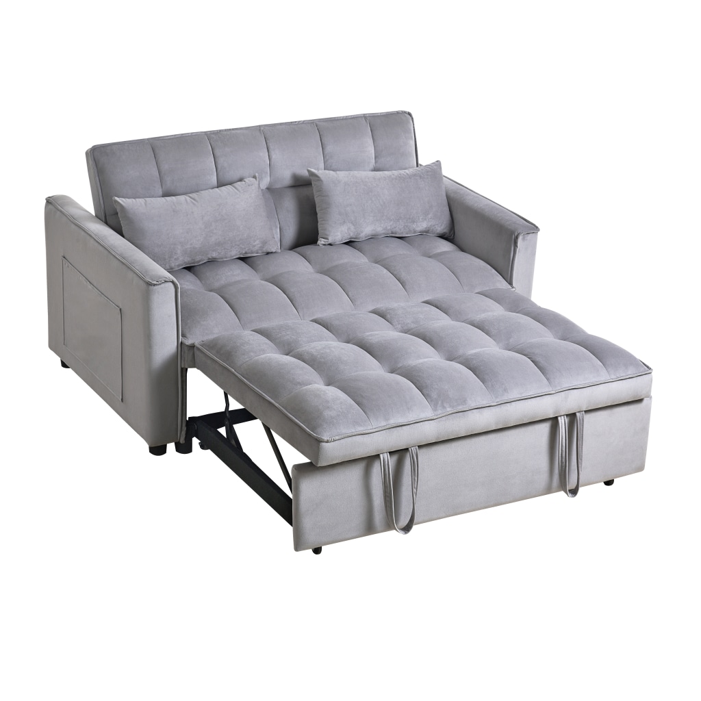 REIBII 3 in 1 Convertible Sofa Bed Couch Velvet Pull Out Sofa Bed with Adjustable Backrest Queen Size Sofa Bed Sofas Light Gray