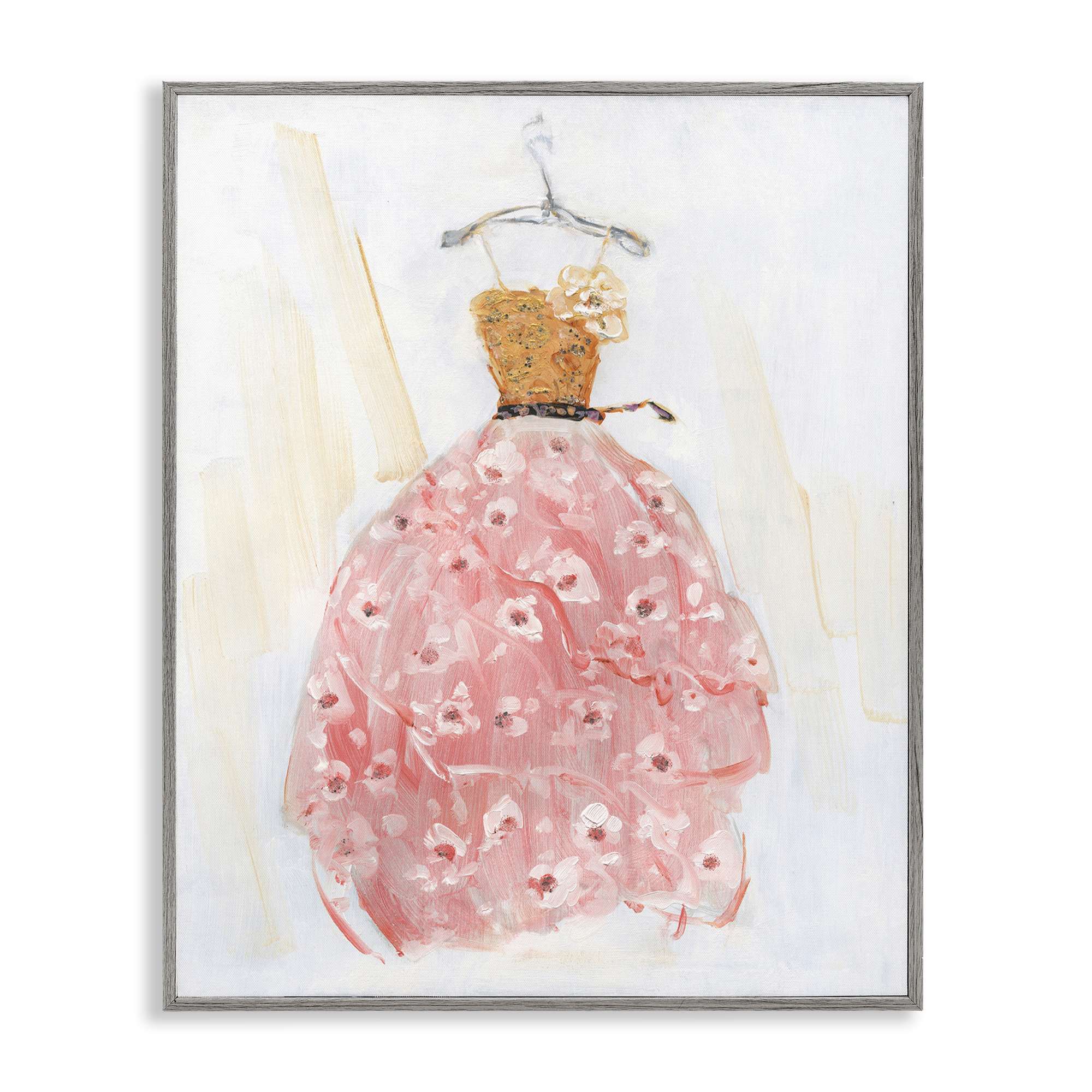 Stupell Industries BT-978-GFF-24X30 Elegant and Sophisticated Pink Gown Gray Framed Giclee Art By Sally Swatland 24 x 30