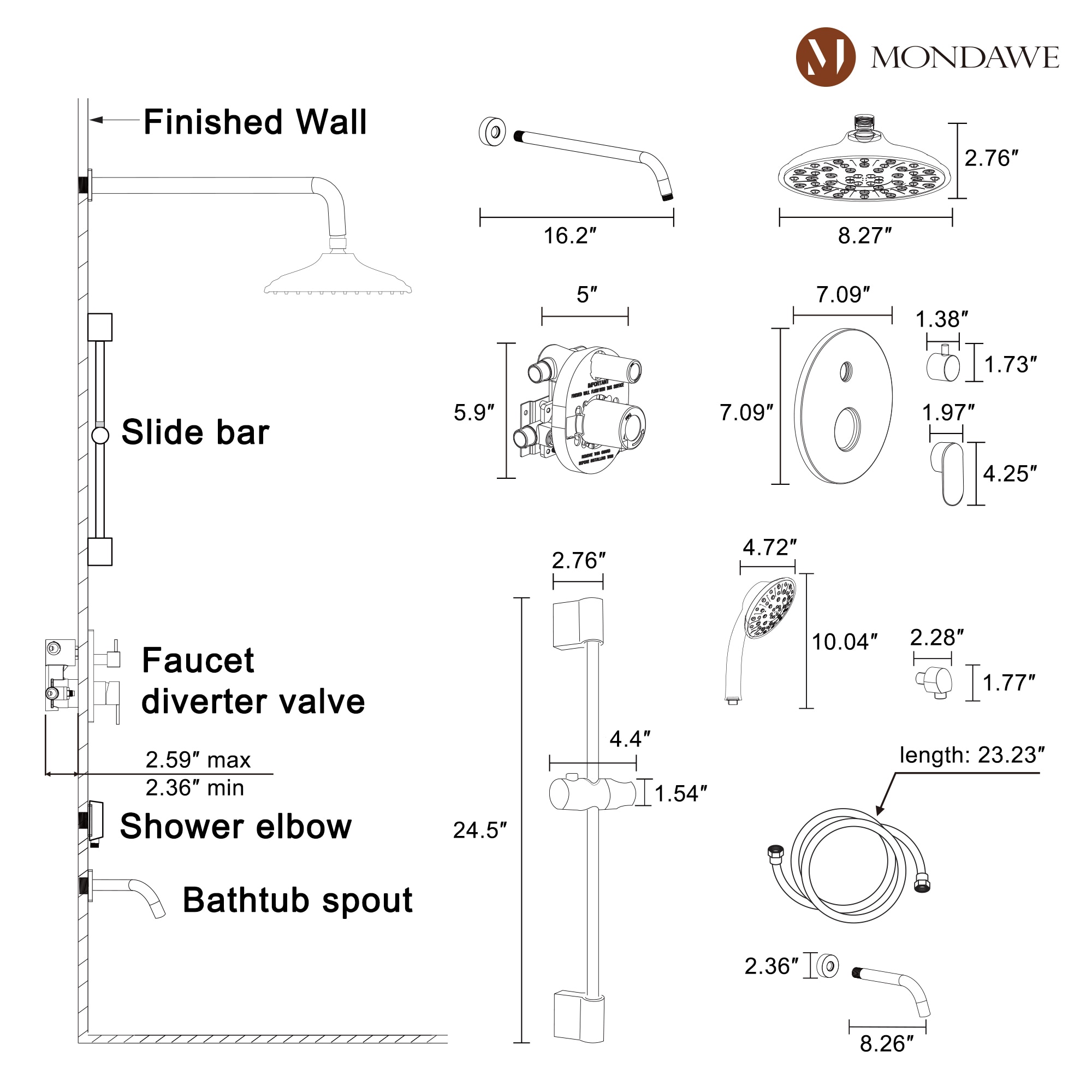 Mondawe MD-A3815-ORB3 Showerhead-Bar-Panels - View #14