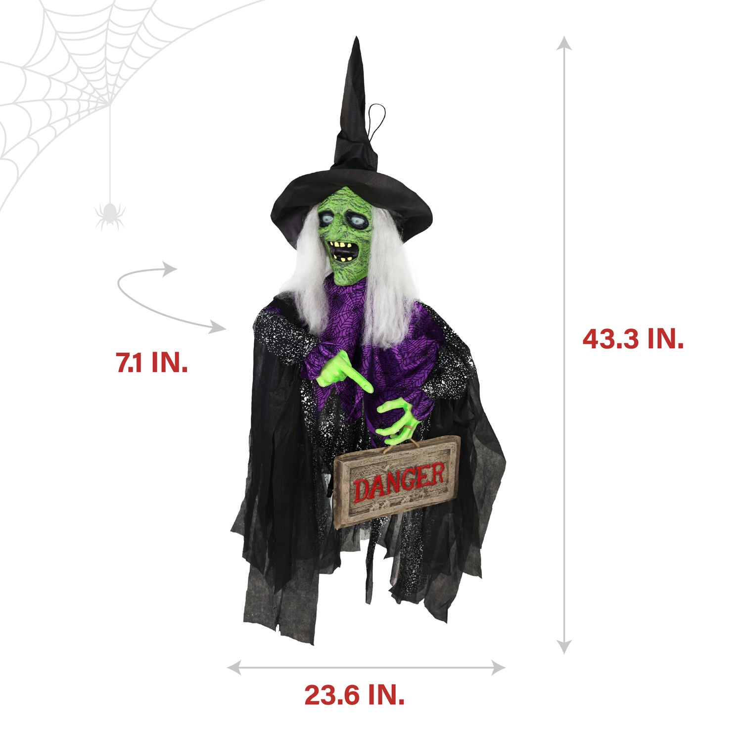 43" Green and Purple Animatronic Witch with LED Eyes