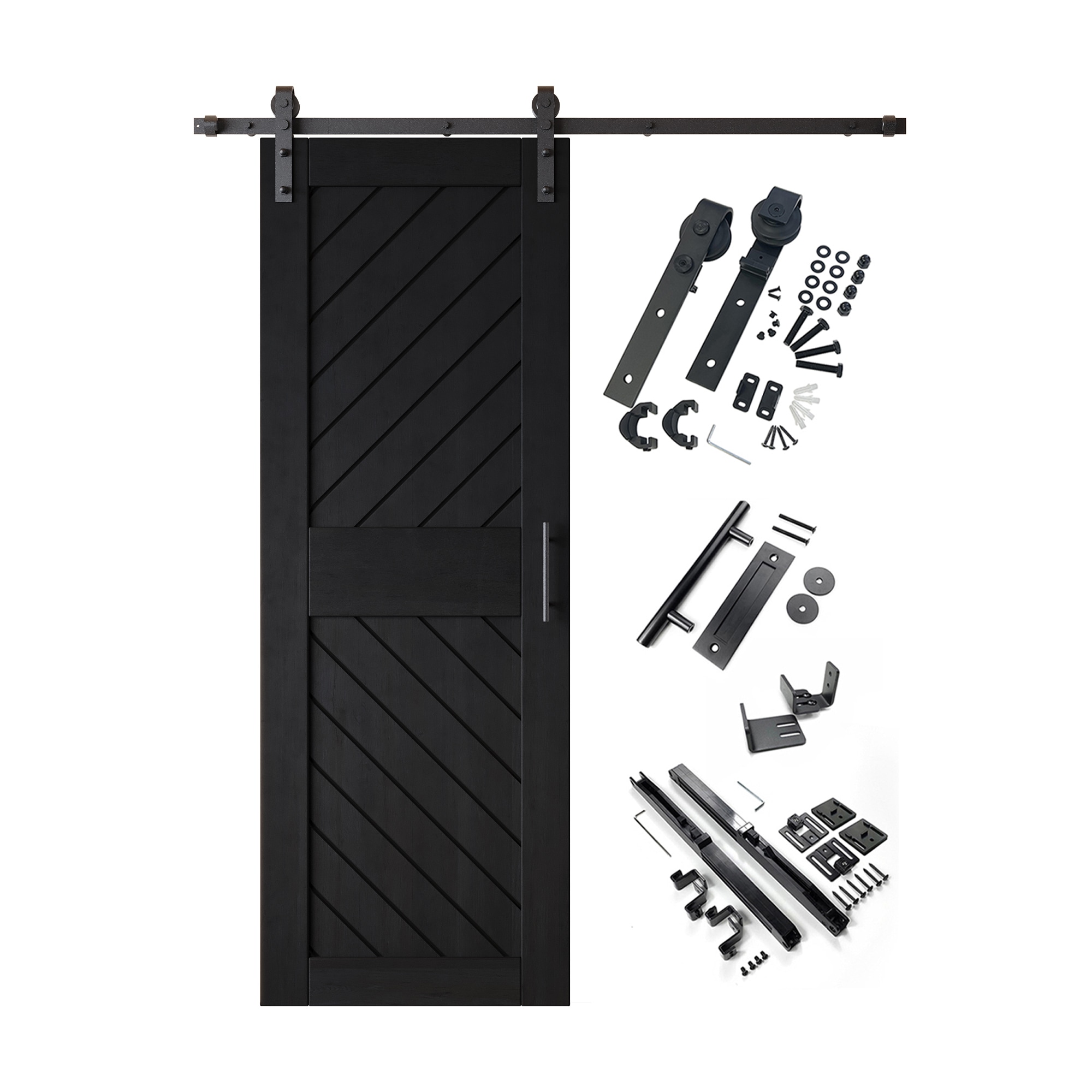 HOMACER YT1H054C-XT3-2684-BK 26-in x 84-in Black Prefinished Non-standard Pine Wood Solid core Single Barn Door (Hardware Included)