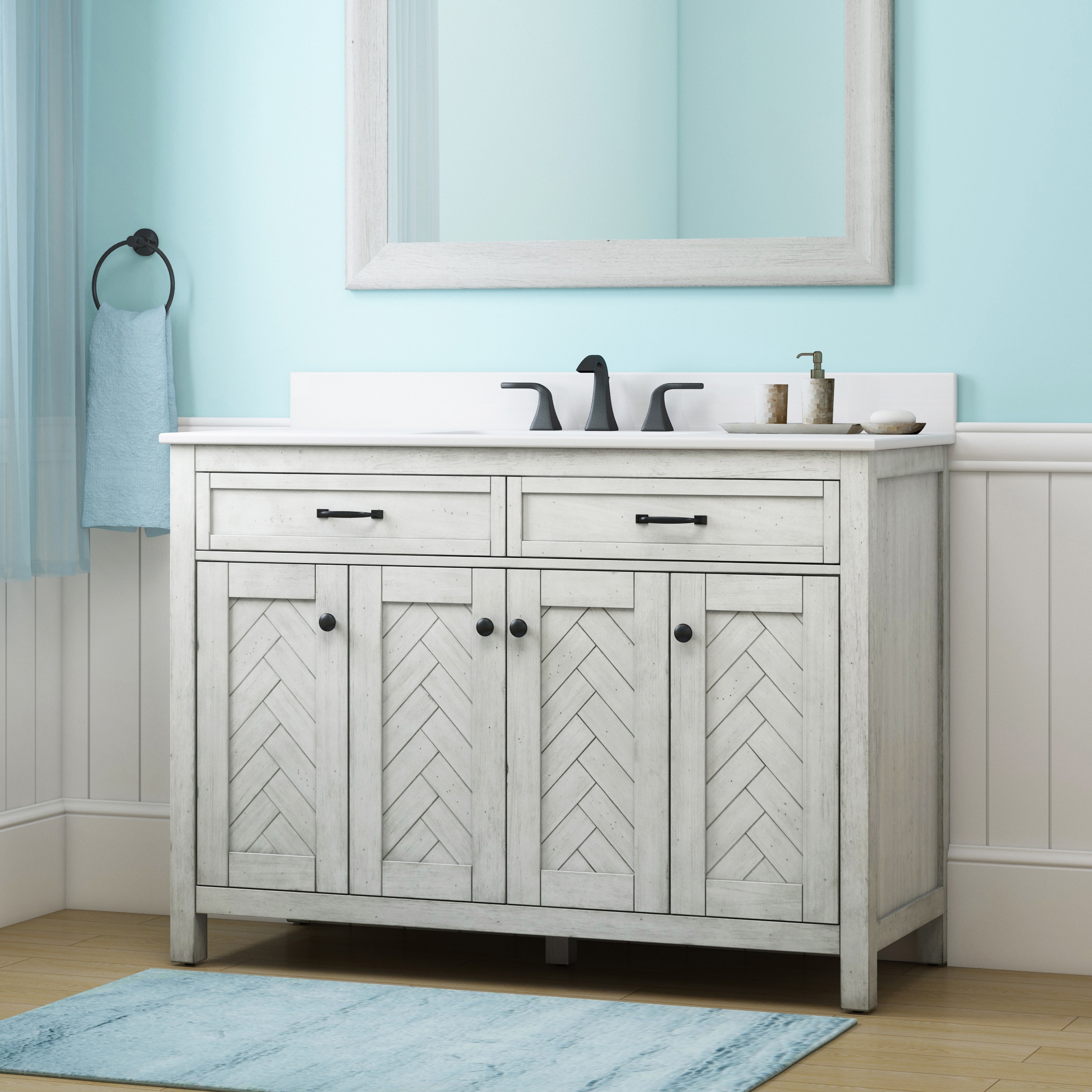 allen + roth LWS48HBVW Chevron 48-in White Undermount Single Sink Bathroom Vanity with White Engineered Stone Top