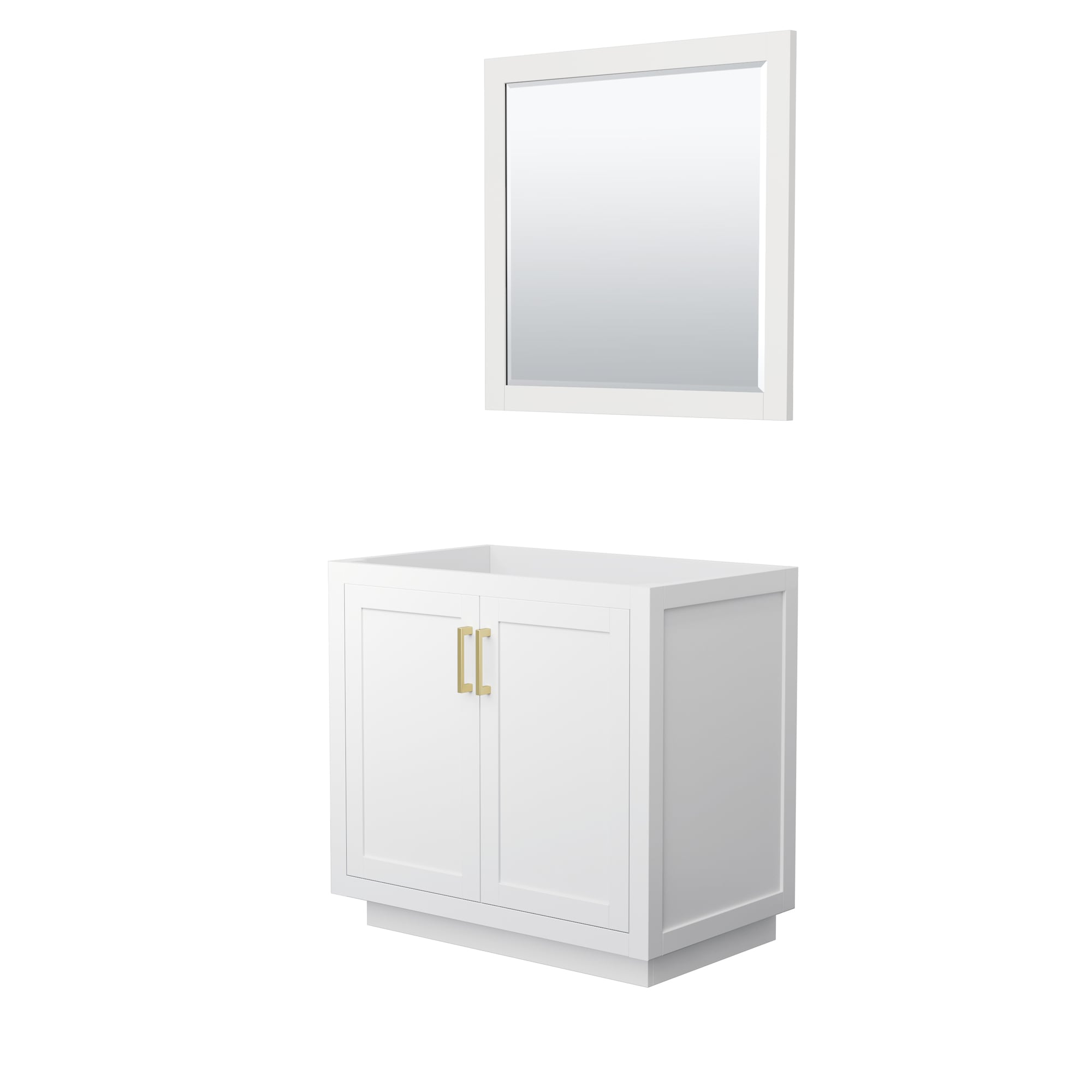 Wyndham Collection WCF292936SWGCXSXXM34 Miranda 36-in White with Brushed Gold Trim Bathroom Vanity Base Cabinet without Top (Mirror Included)