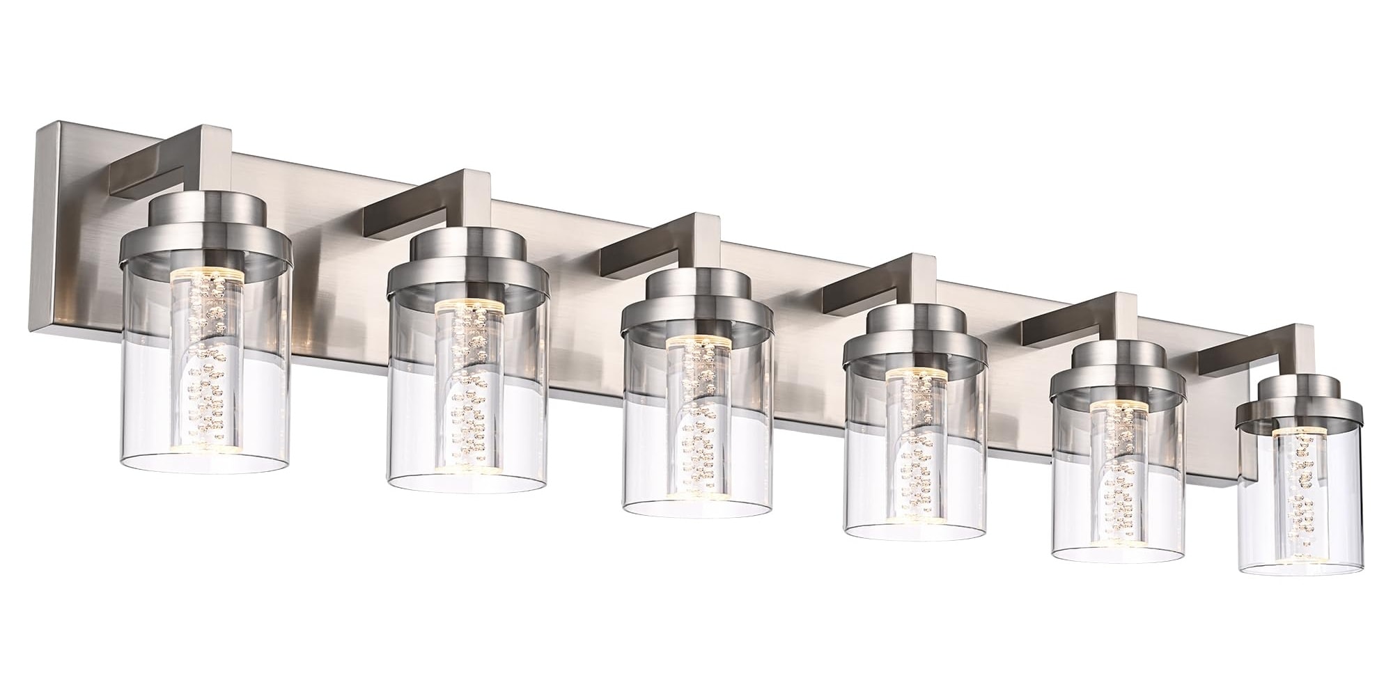 Aoibox  Modern 6 Light Brushed Nickel Dimmable 5CCT Integrated LED Vanity Wall Sconce with Bubble Crystal and Glass Shades