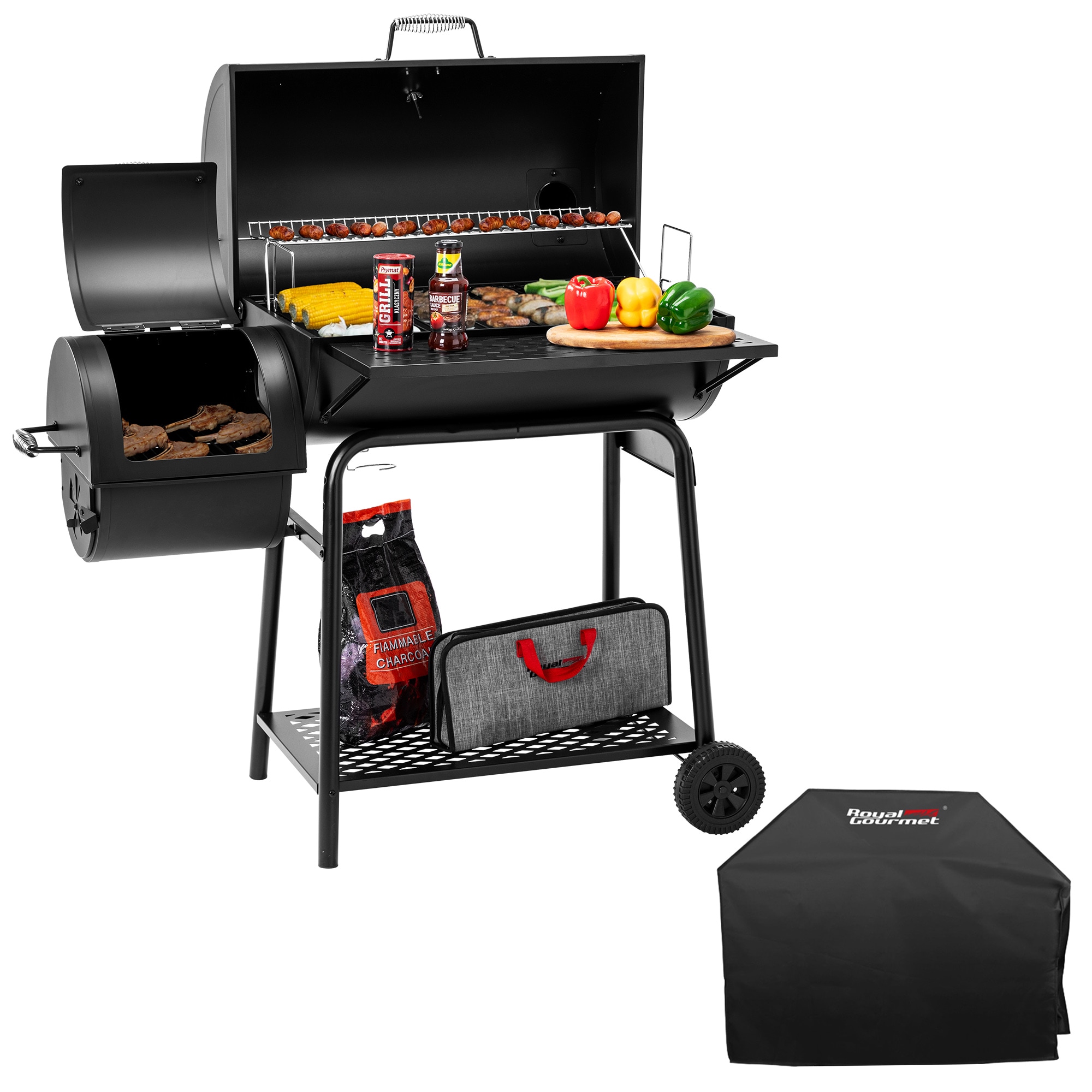 Royal Gourmet CC1830FC Cover Bundle 26.7-in W Black Barrel Charcoal Grill