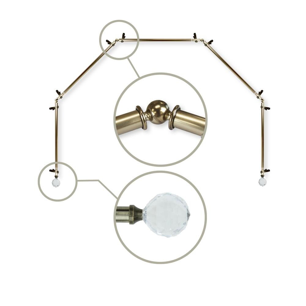 Hart & Harlow L5BAY-57-4 Carved 13/16-in 5-sided 28-in to 48-in Antique brass Steel Bay window curtain rod with Finials