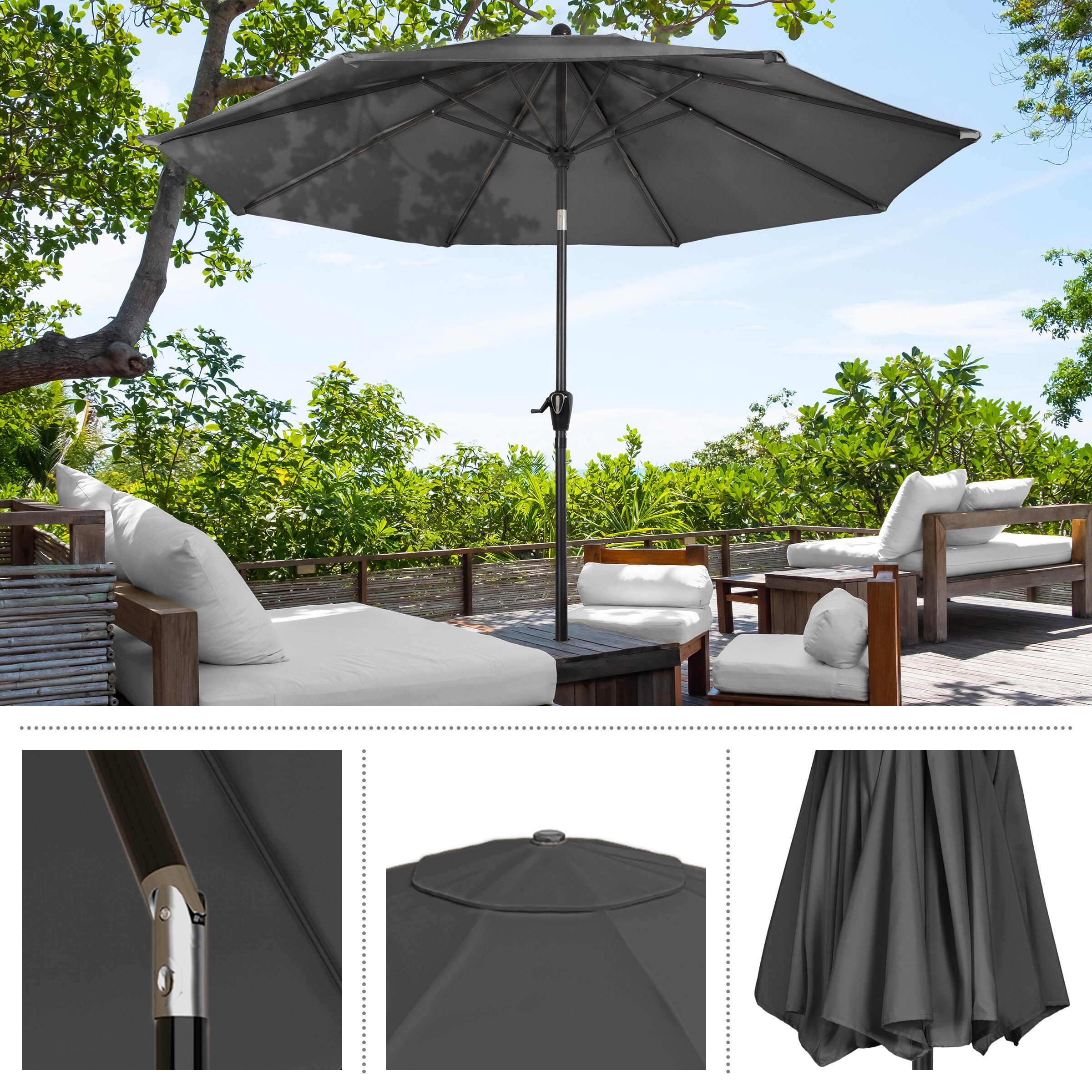 10-Foot Gray Steel Outdoor Patio Umbrella with Auto Tilt