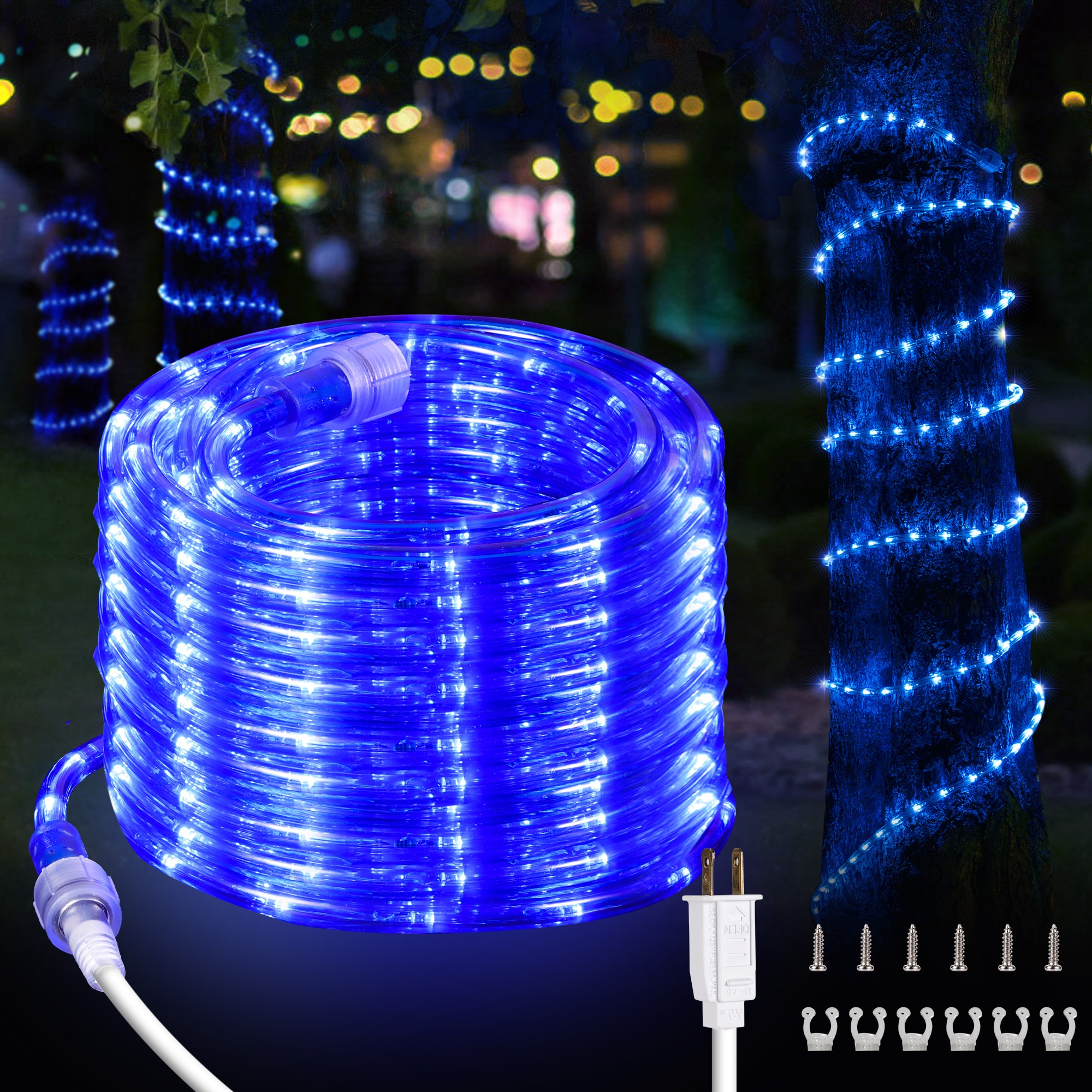 DEERPORT Decor Outdoor 16 ft Integrated LED Blue Rope Light in the