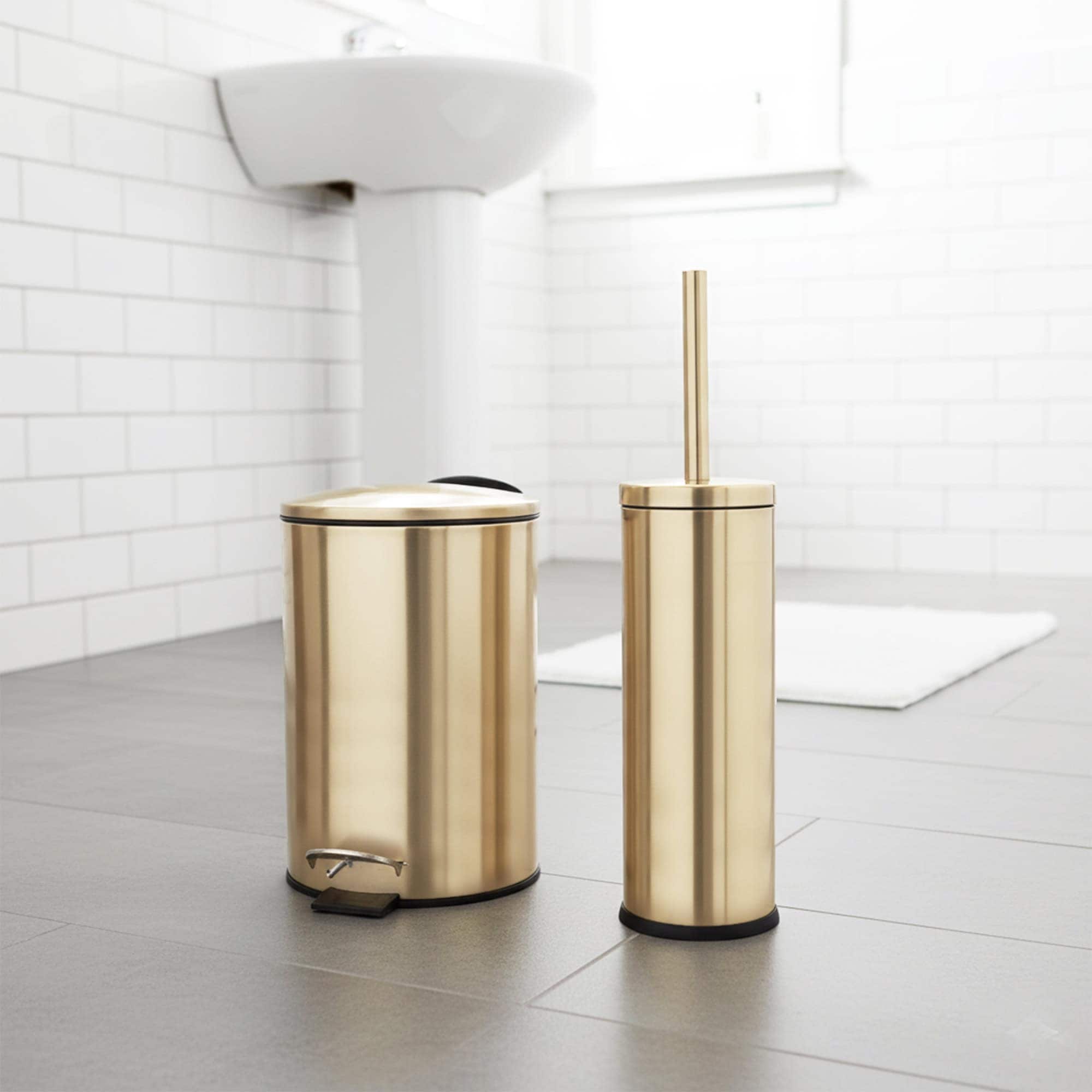 EVIDECO FRENCH HOME GOODS Brushed Gold Bathroom Set - 0.8 Gal Trash Can and Toilet Bowl Brush