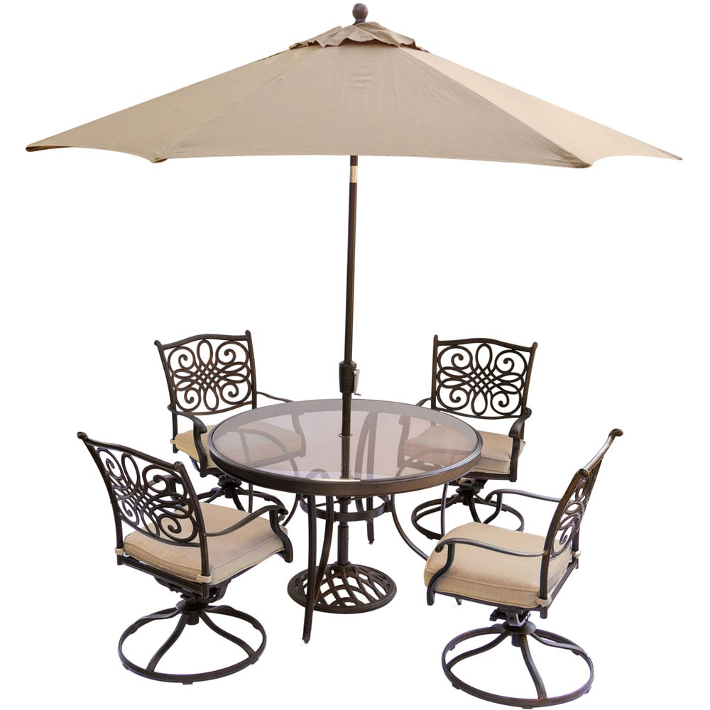 Hanover TRADDN5PCSWG-SU Traditions 7-Piece Bronze Patio Dining Set with Tan Cushions