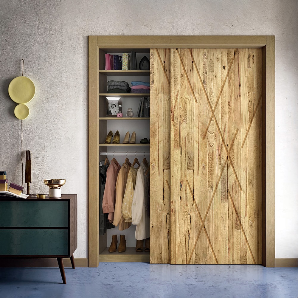 CALHOME 48 in. x 84 in. Hollow Core Natural Solid Wood Finished Interior Double Sliding Closet Doors, Natural Wood