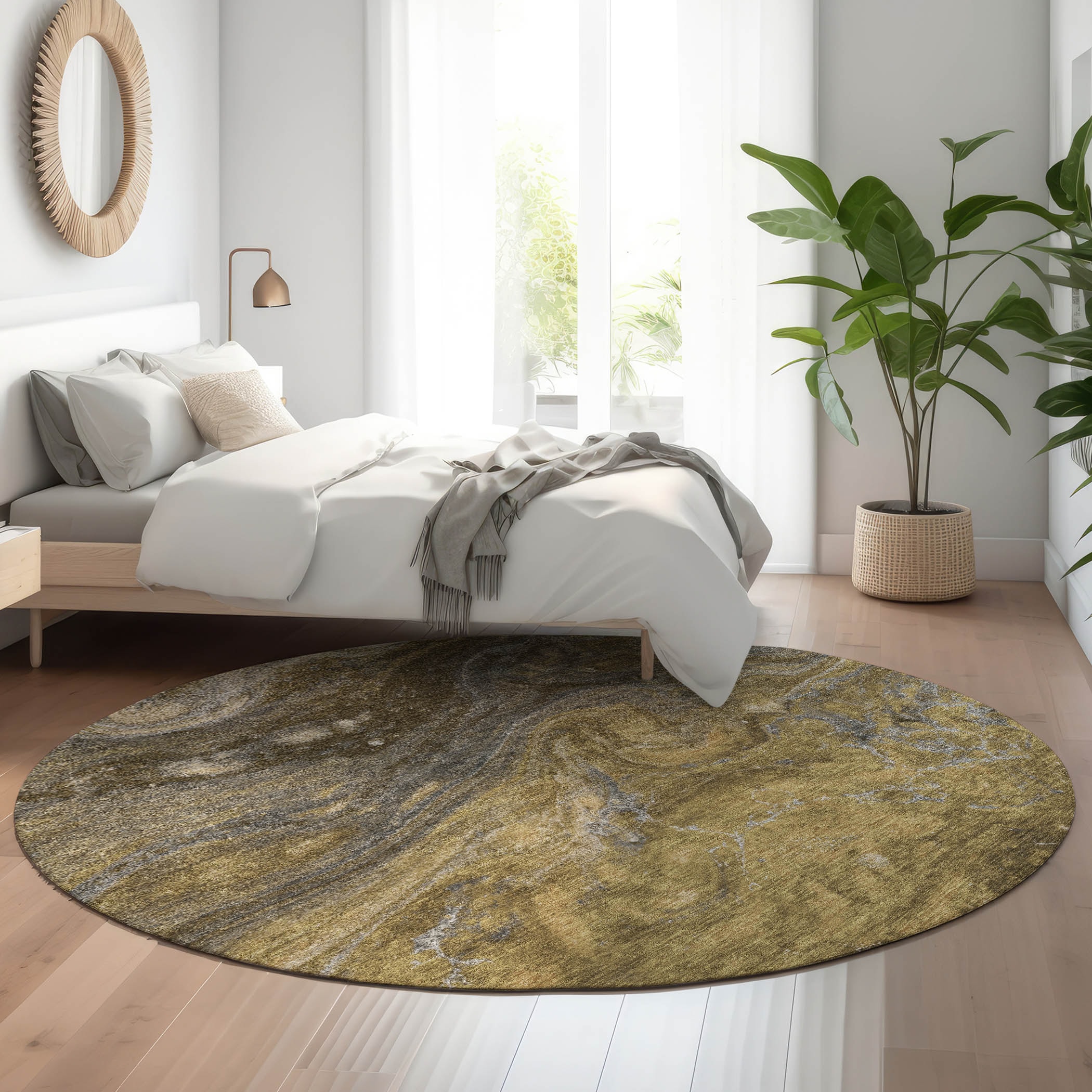 Addison Rugs AMF599BR8RO Mayfield AMF599BR 8 x 8 (ft) Loomed Polyester Brown Round Indoor Geometric Machine washable Area rug