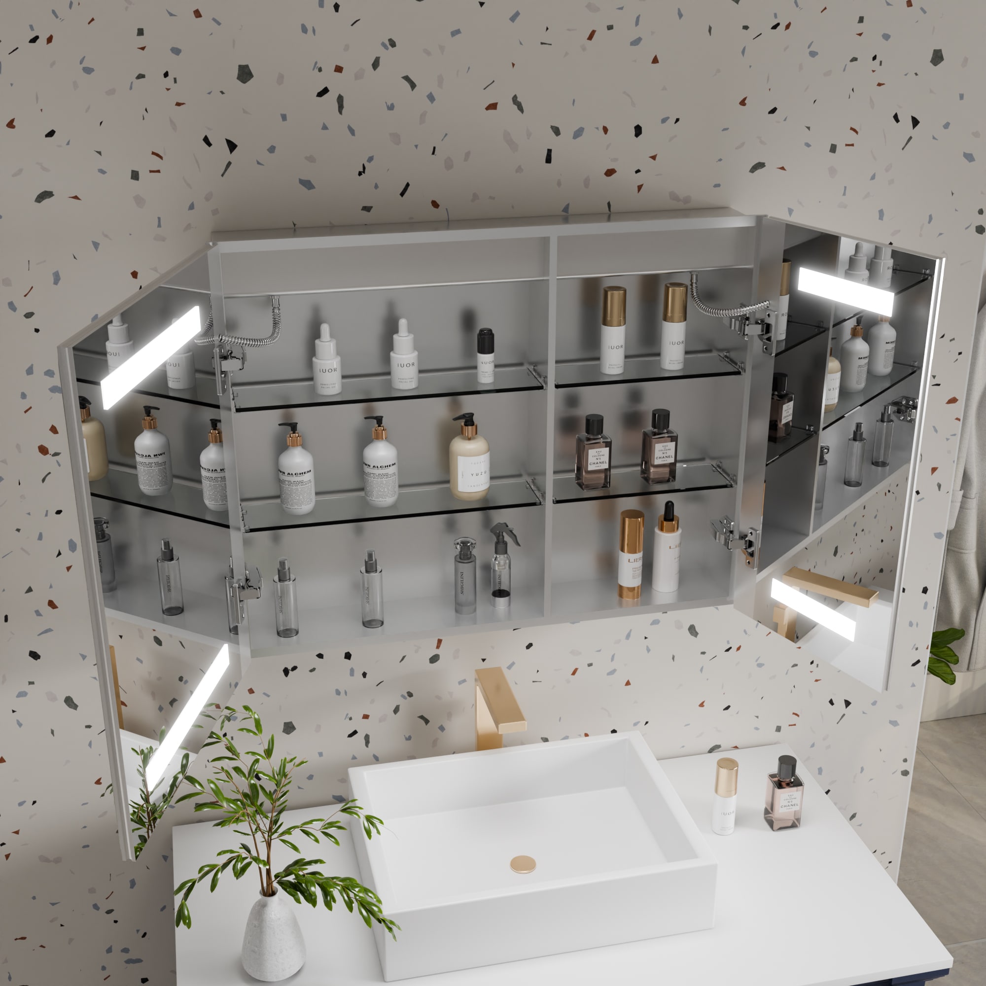 WELLFOR BG 30-in x 30-in Lighted LED Fog Free Surface Mount Black Mirrored Soft Close Medicine Cabinet