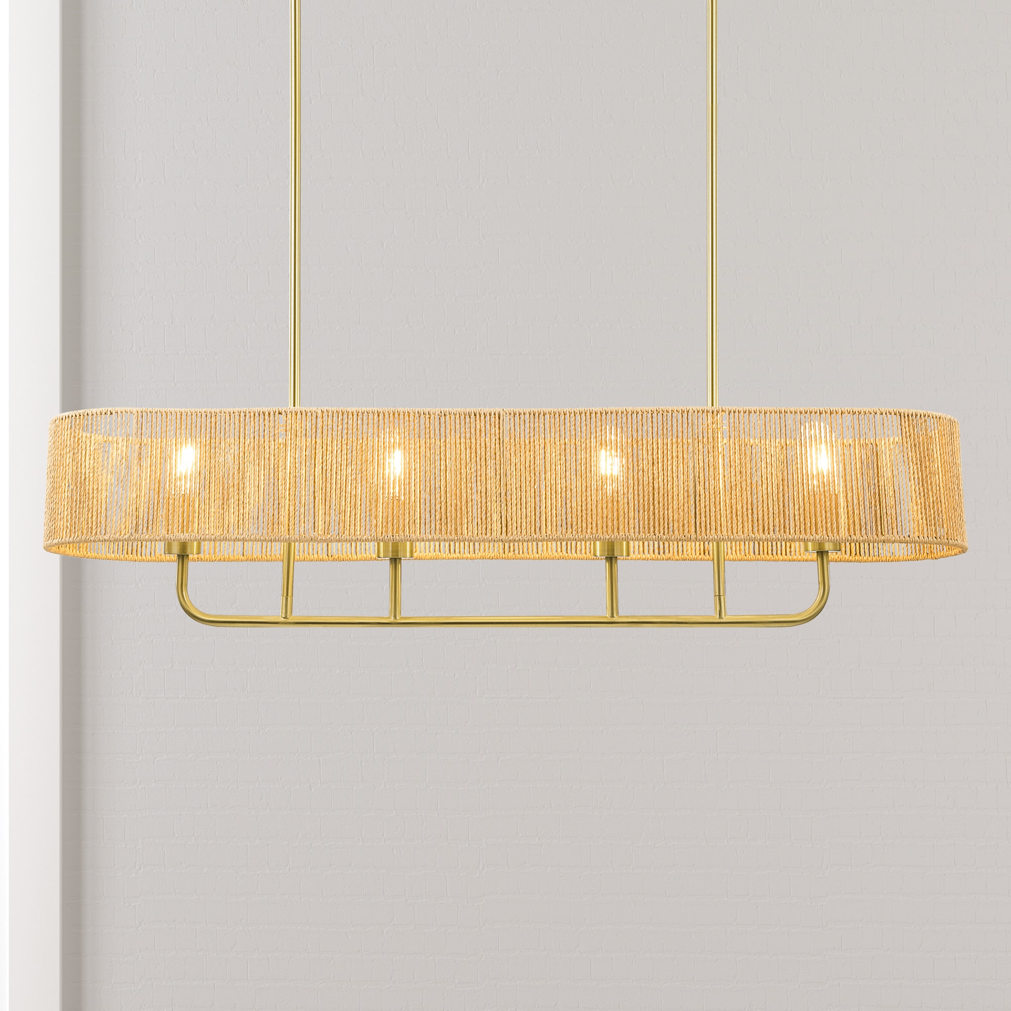 Maxax Bayler 4 -Light Golden wood Traditional Paper Linear Large Hanging Pendant Light