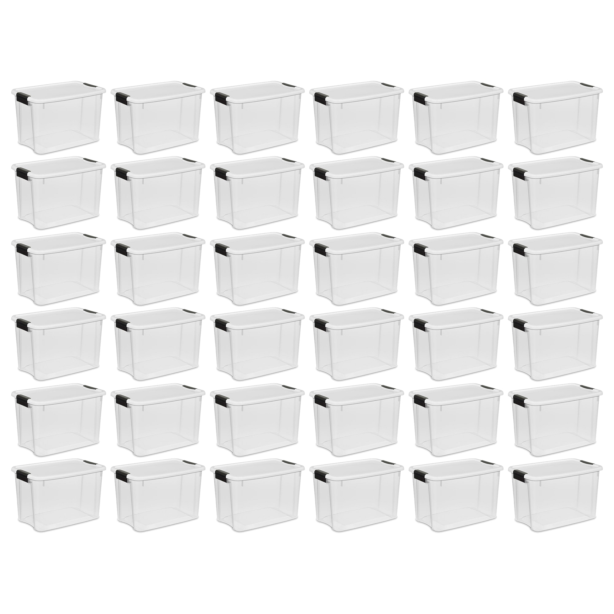 Sterilite 30 Quart Clear Plastic Storage Bin with White Latch Lid, 36 Pack  