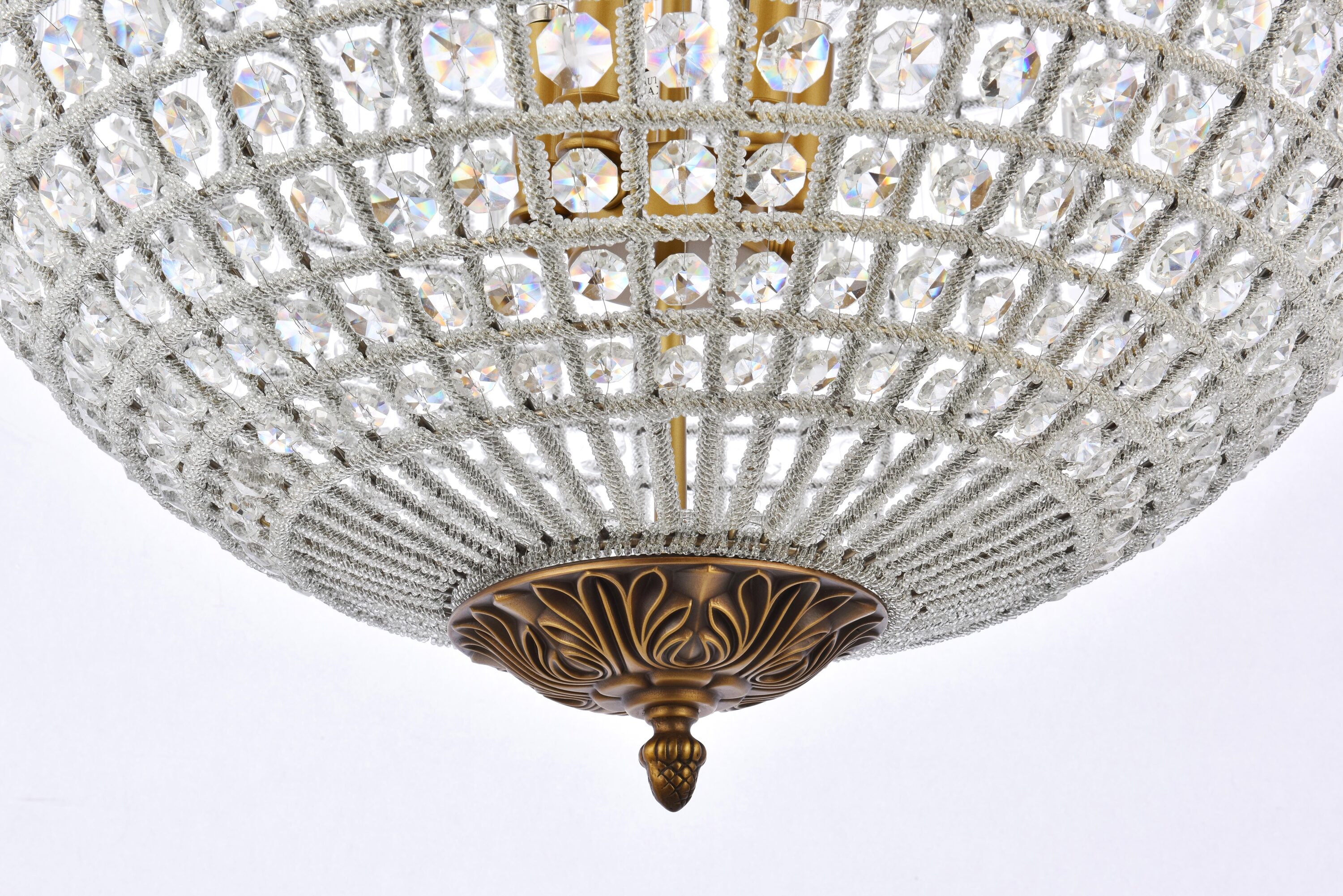 French Gold Crystal Globe Chandelier with Adjustable Chain