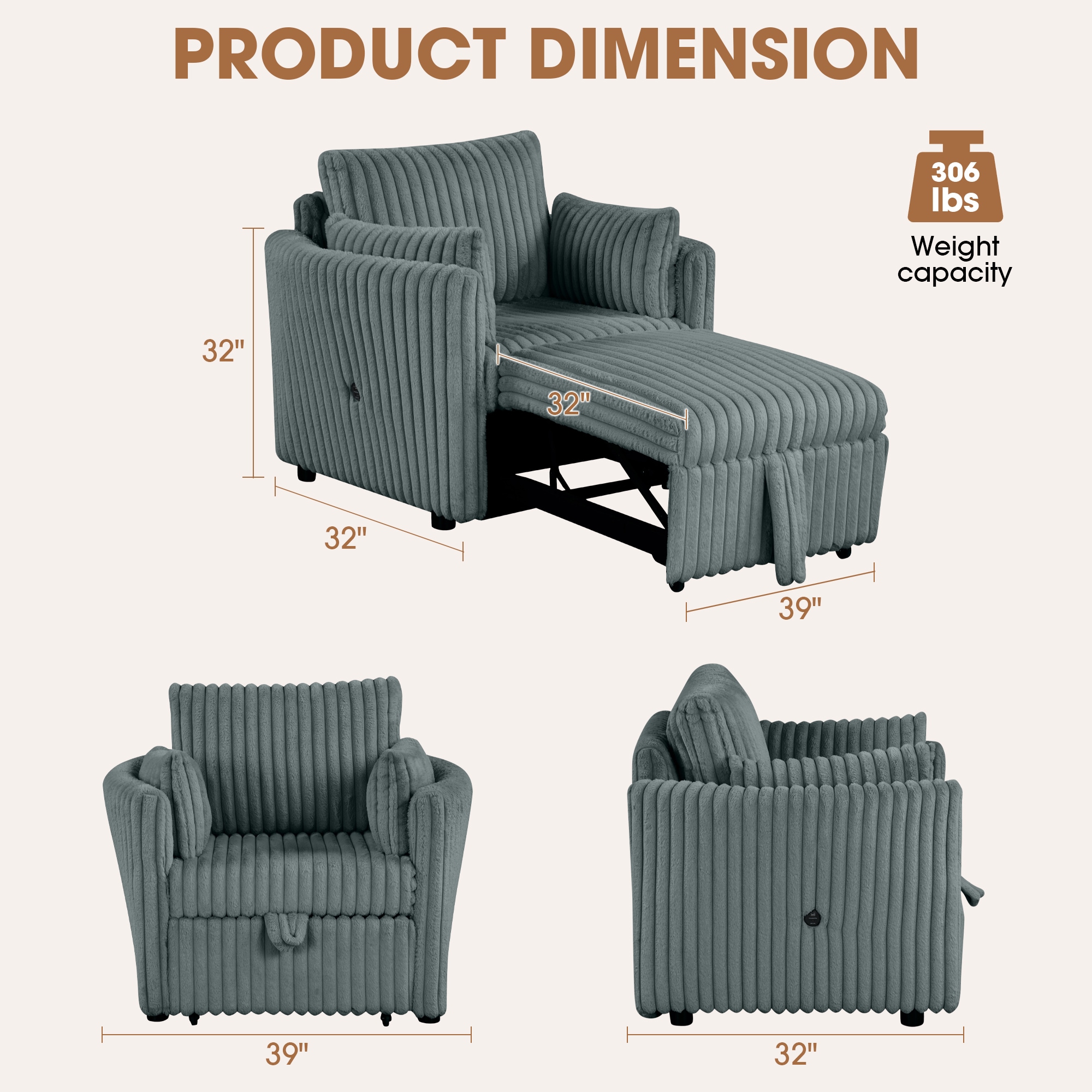 IHOMEadore MDSL64002DG-AC chairs - View #3