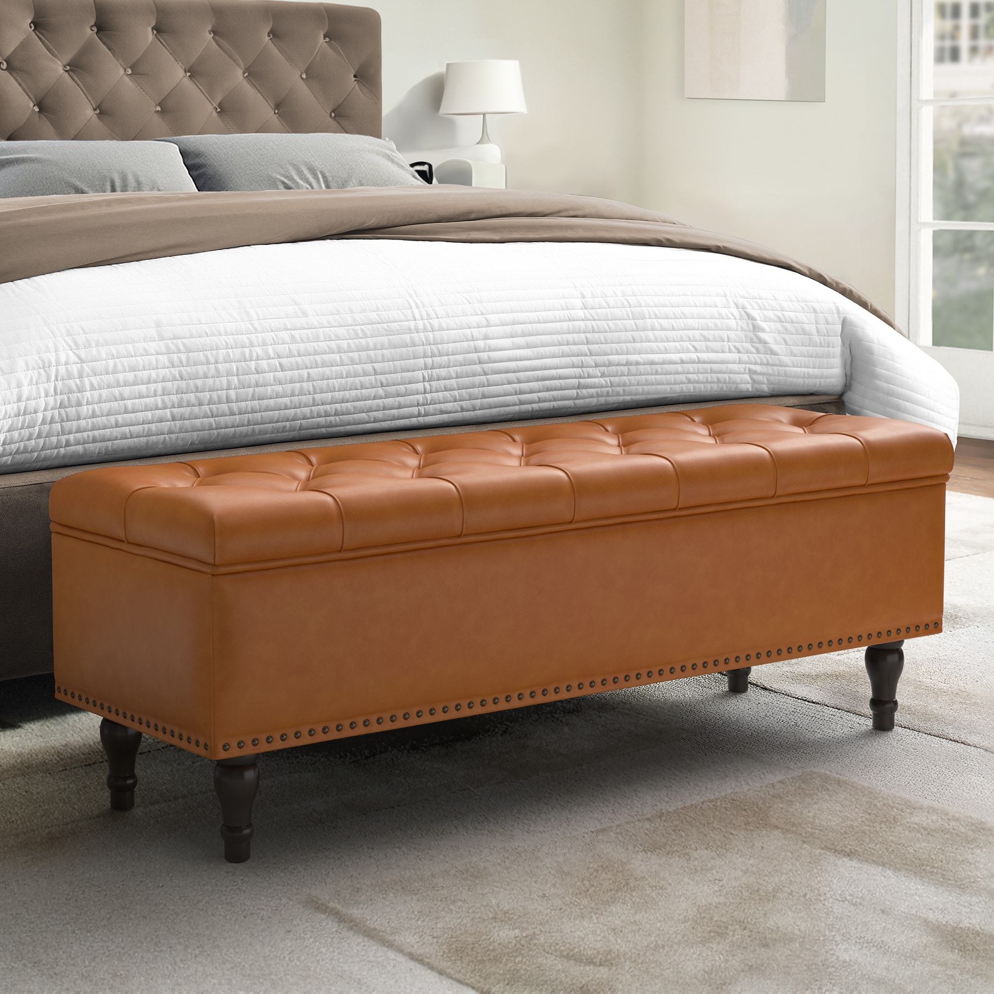 LUE BONA DW-008-07LS Midcentury Yellow Brown Storage Ottoman
