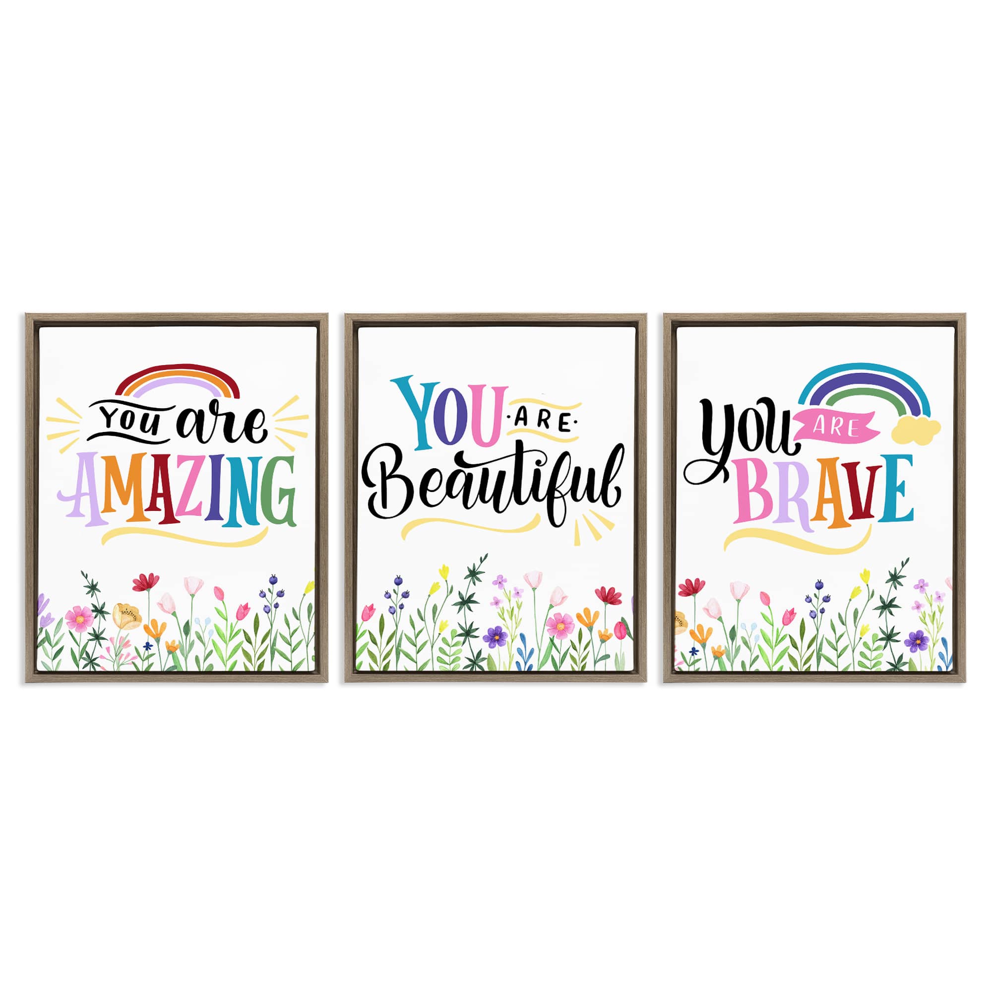 Stupell Industries A3-455-FFE-3PC-24X30 Confidence Sentiments with Florals 3pc Floating Frame Set design by Kim Allen