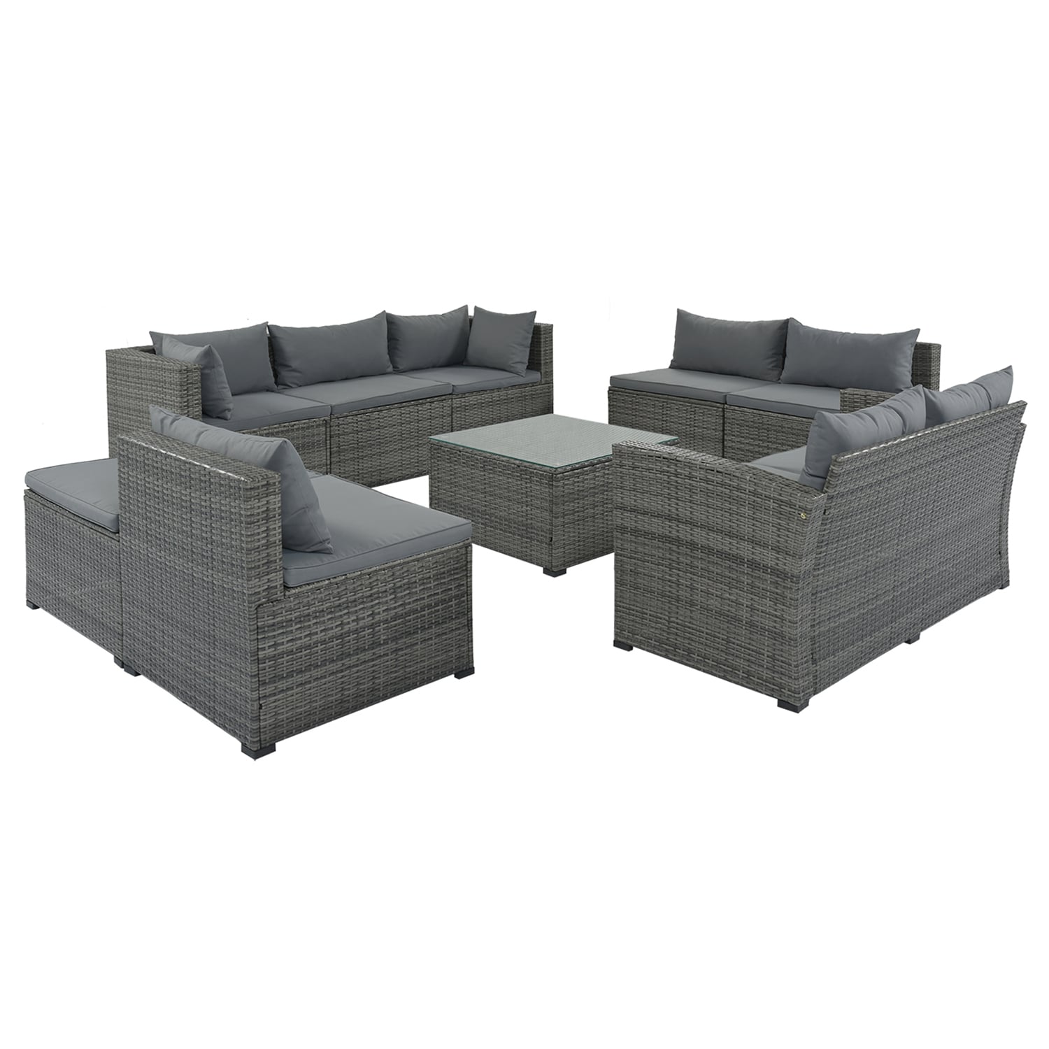 Bybafun Rattan Outdoor Sectional with Gray Cushion(S) and Rattan Frame ...