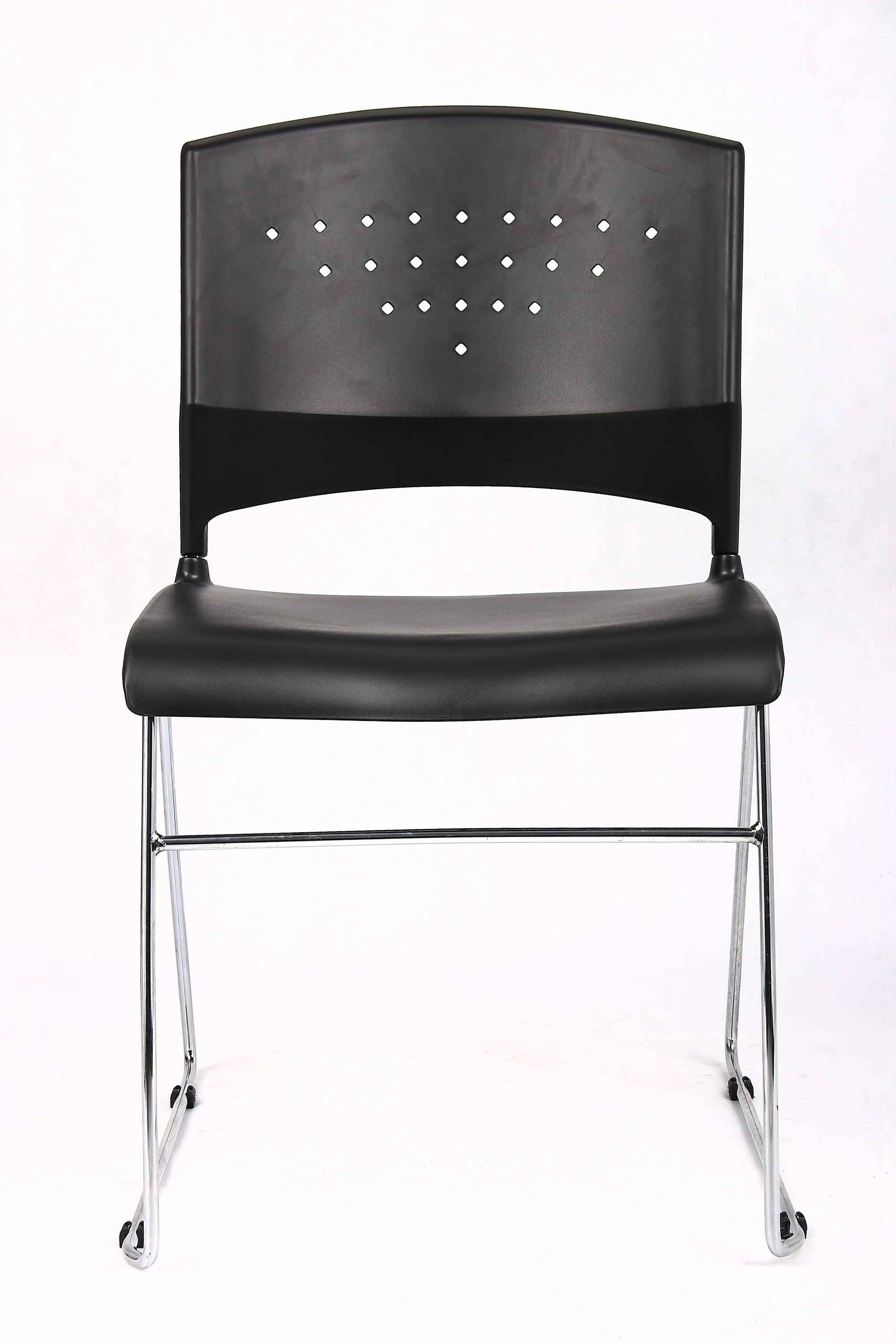 Black Vinyl and Metal Armless Stacking Chairs, Set of 2