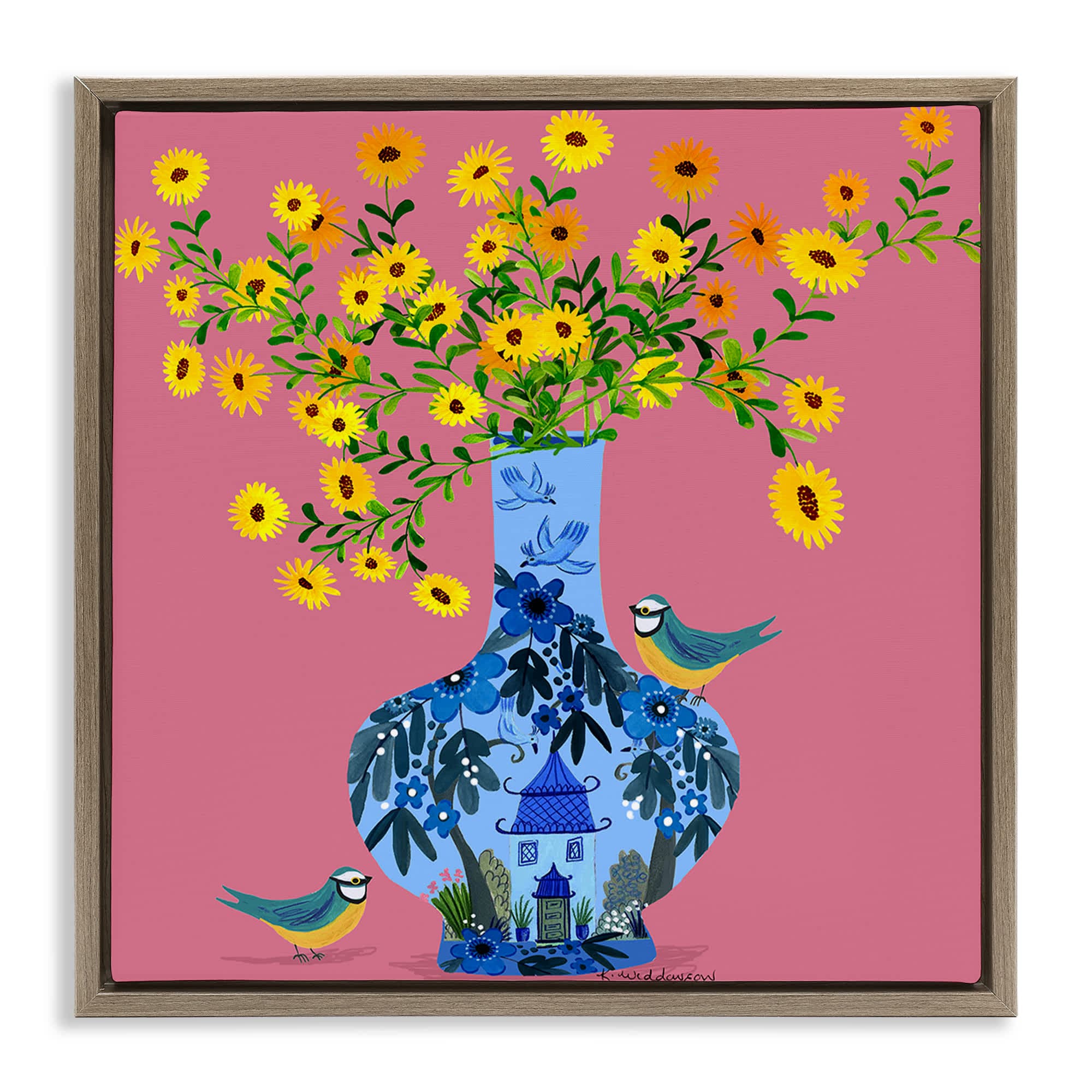 Stupell Industries BS-611-FFE-17X17 Ornate Vase with Daisies Floating Frame design by Kay Widdowson