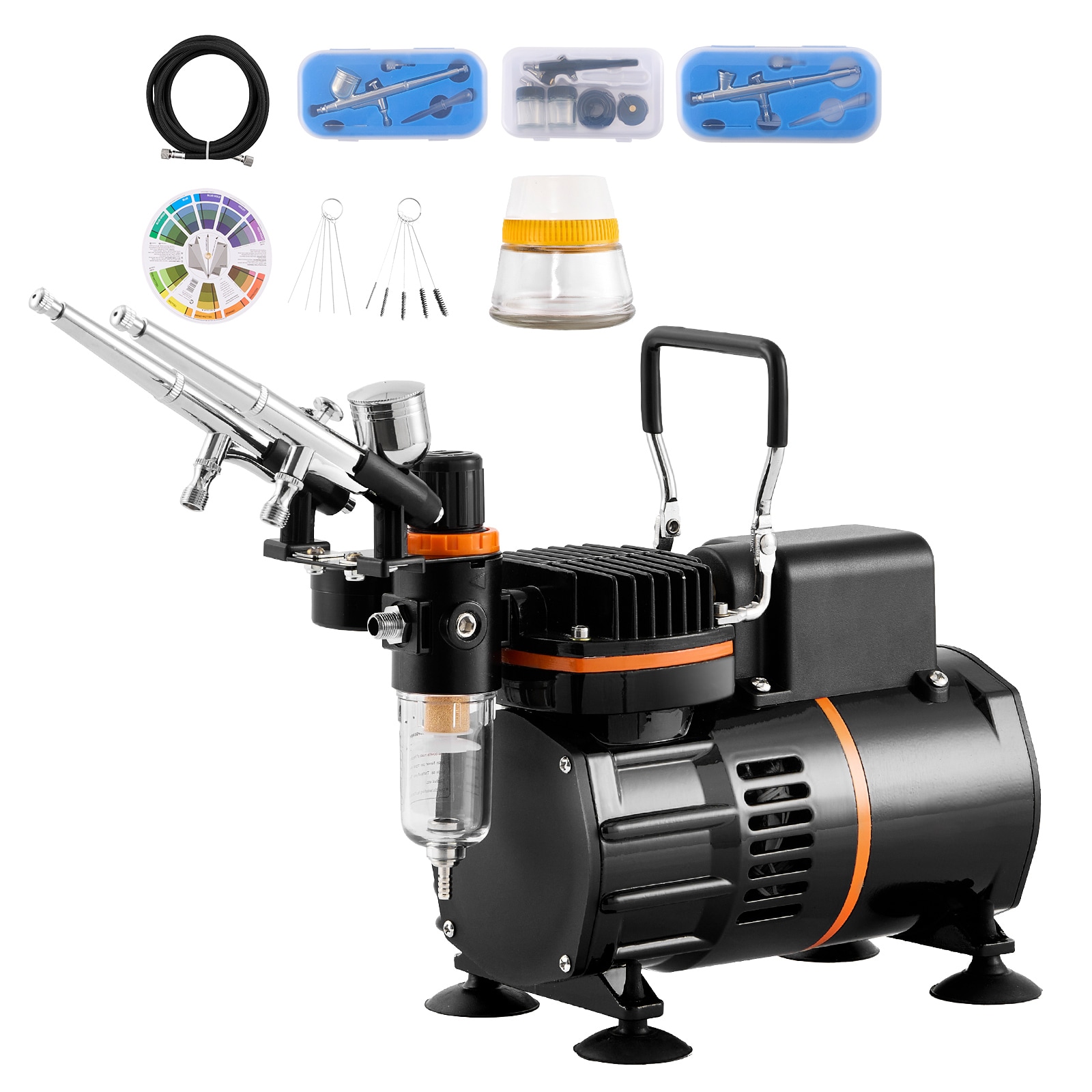 VEVOR SCJCBTZ2GMGW01092V1 Airbrush Kit  Dual Fan Air Compressor Professional Airbrushing System Kit with 3 Airbrushes  Holder  Color Mixing Wheel  Cleaning Brush Set  Air Brush Set for Art Nail Cookie Tattoo Makeup Cake