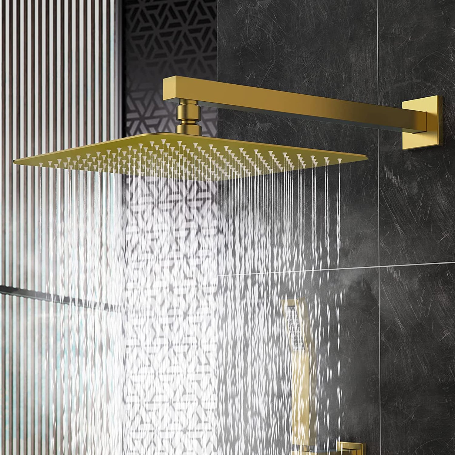 WELLFOR DT Rain Shower System Brushed Gold 12-in Waterfall Dual Head ...