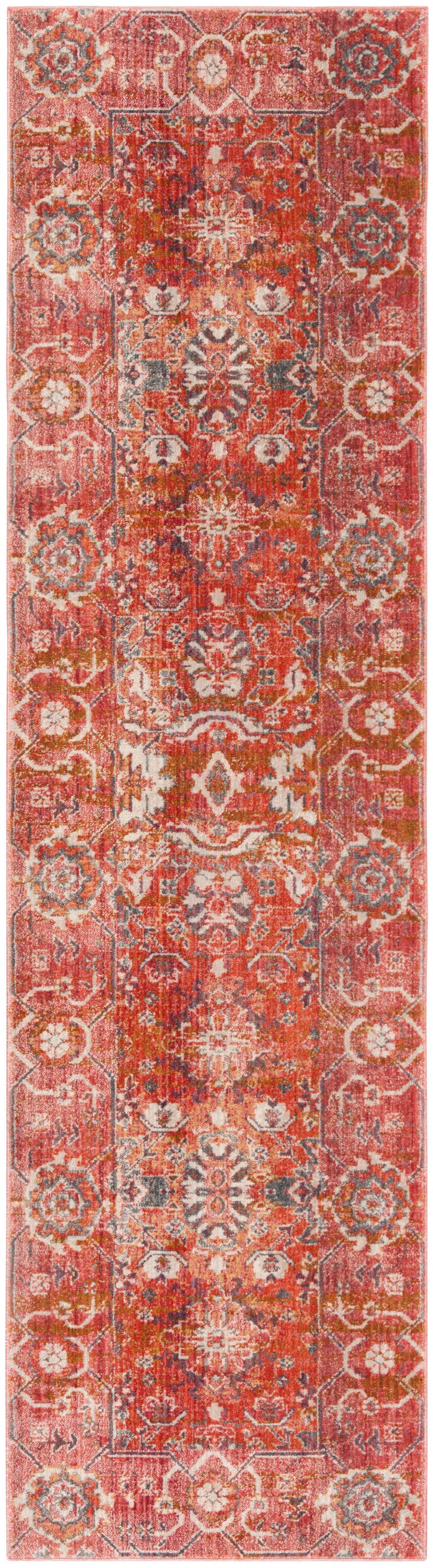Red and Orange Floral Motif Bohemian Runner Rug