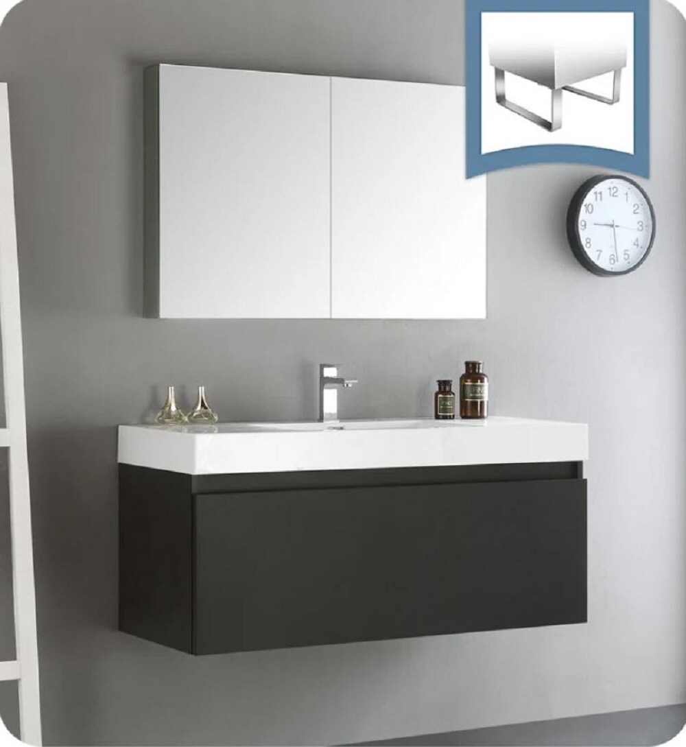 Mezzo 48" Black Wall Hung Vanity with Acrylic Sink and Medicine Cabinet