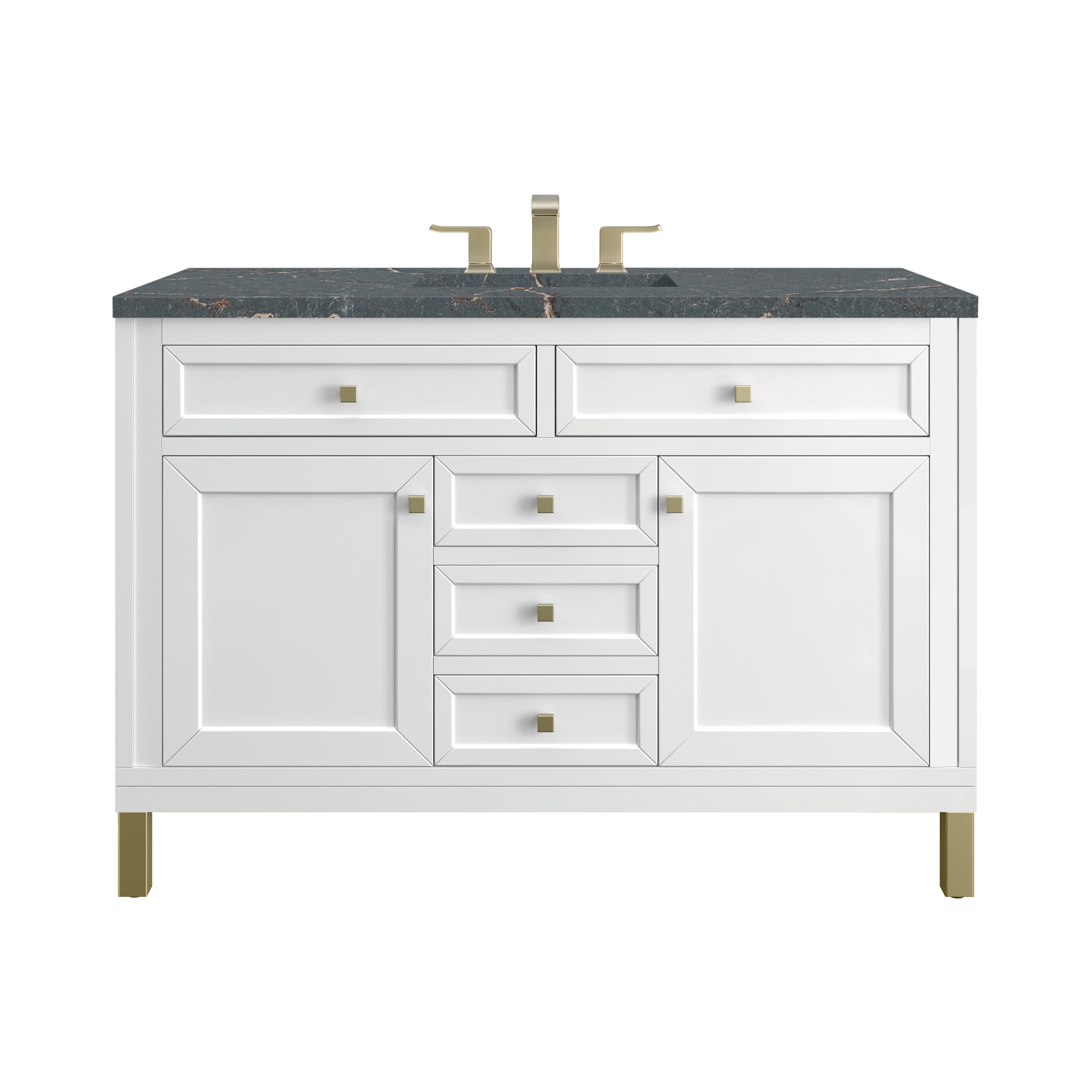 James Martin Vanities 305-V48-GW-3PBL Chicago 48-in Glossy White Undermount Single Sink Bathroom Vanity with Parisien Bleu Quartz Top