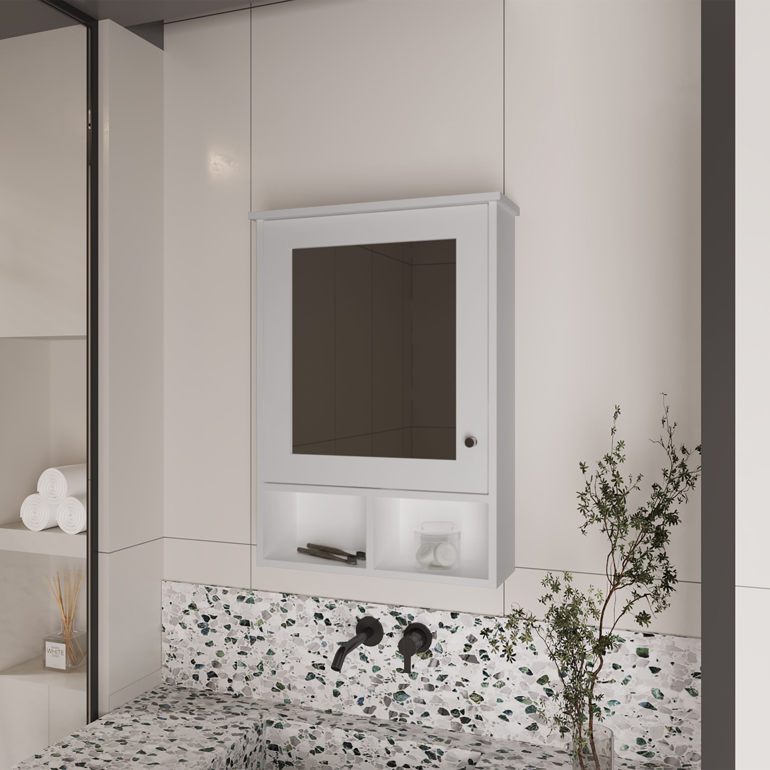 ZAKLOOP 29-inch White Wall-Mount Medicine Cabinet with Mirror Bathroom Wall Storage