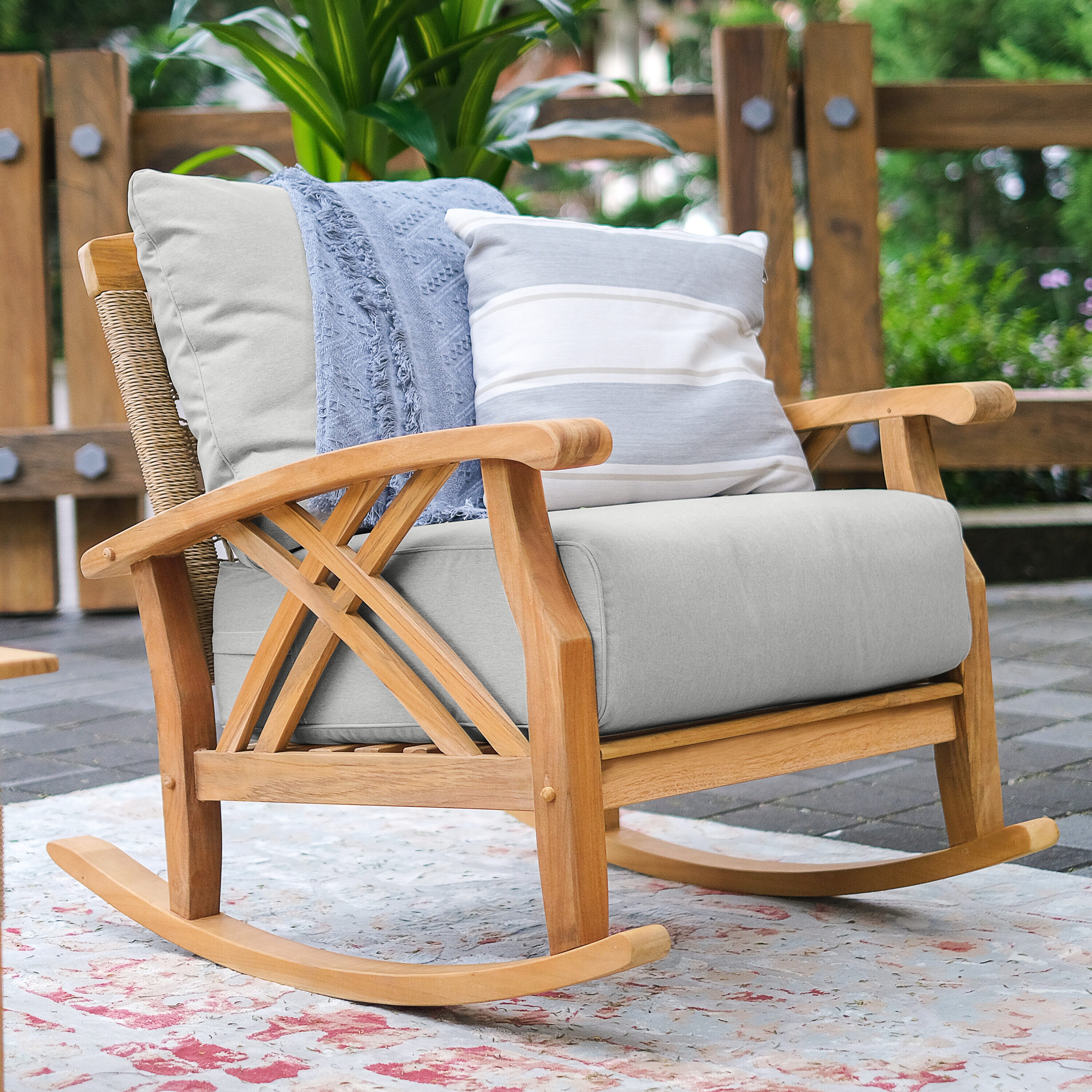 Cambridge Casual Carmel Teak Wood Patio Rocking Chair with Oyster