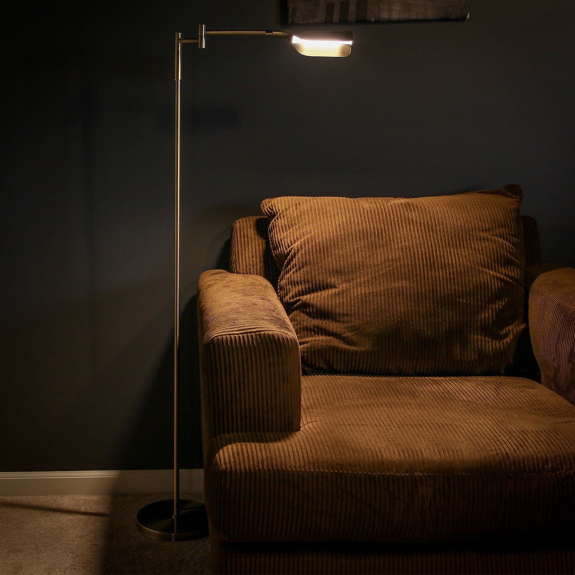 Elegant Antique Brass 53" Adjustable LED Task Floor Lamp with 3-Way Dimmer