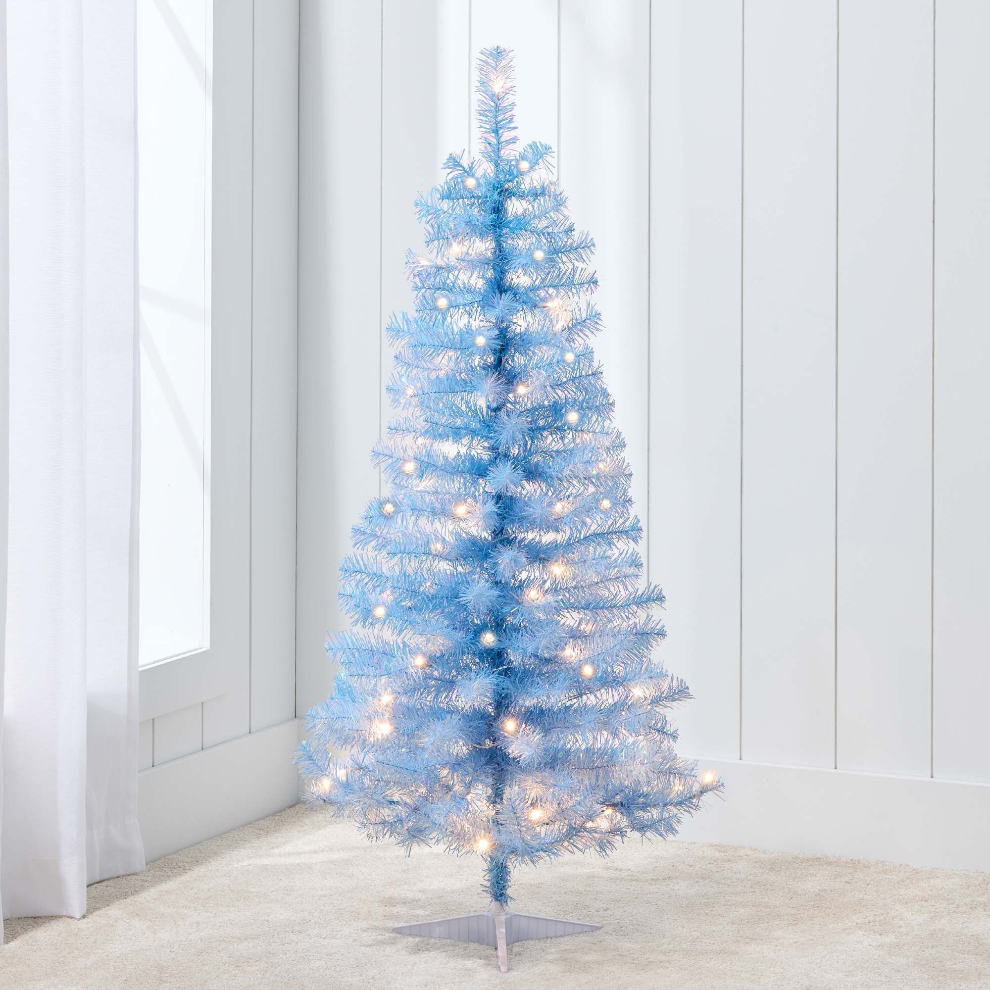 Best Choice Products SKY8244 4ft Prelit Colored Christmas Tree Artificial Tree Holiday Decor w/ LED Lights - Baby Blue Tinsel
