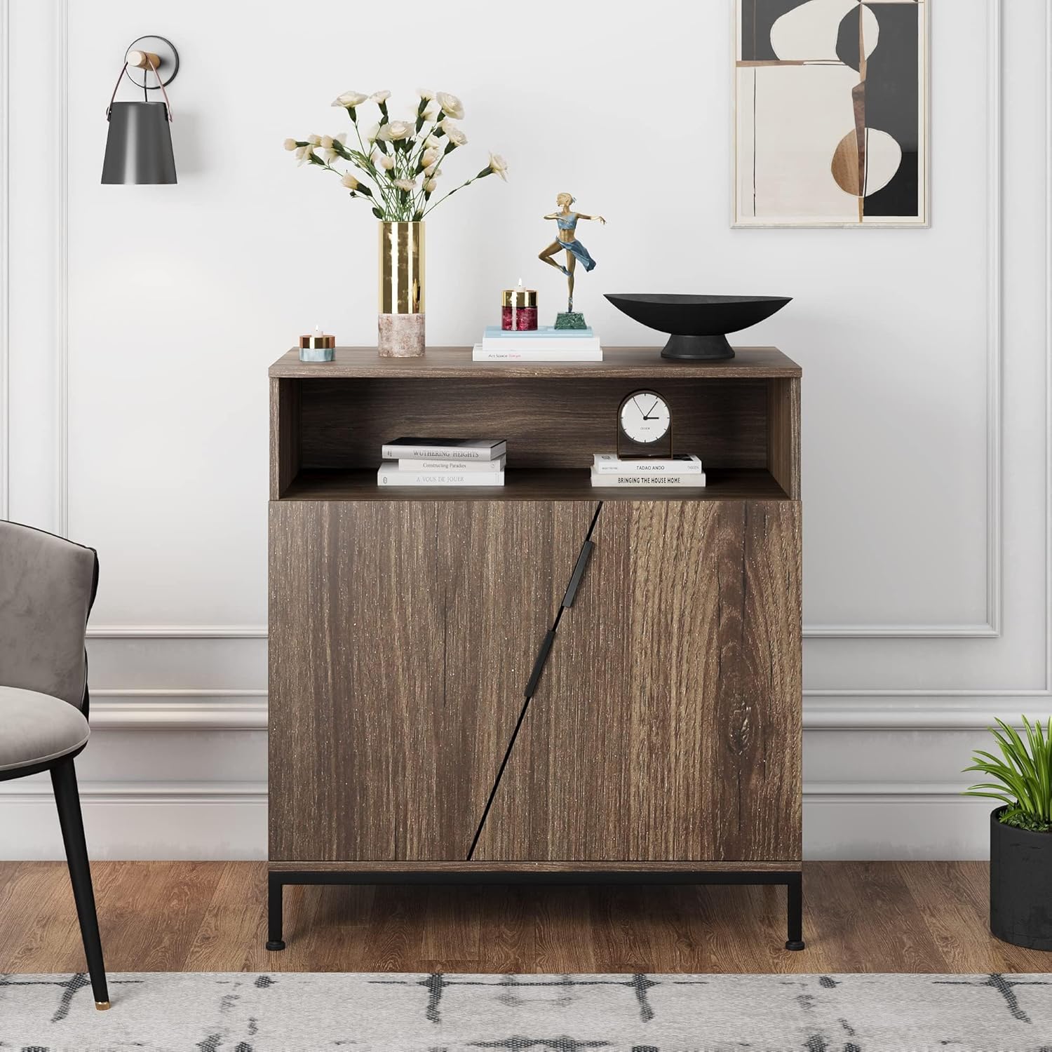 Qeetex AWEPHO0X4DHI0H Door Sideboard Cabinet Free Standing Modern Wood Design with Adjustable Shelves and Dustproof Feature in Grey