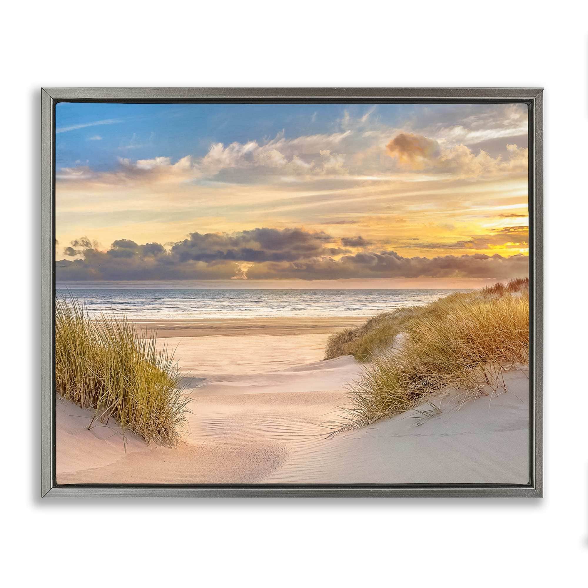 Stupell Industries BS-160-FFL-16X20 Serene Beach Between Dunes Gray Framed Floater Canvas Wall Art By Mike Calascibetta 21 x 17