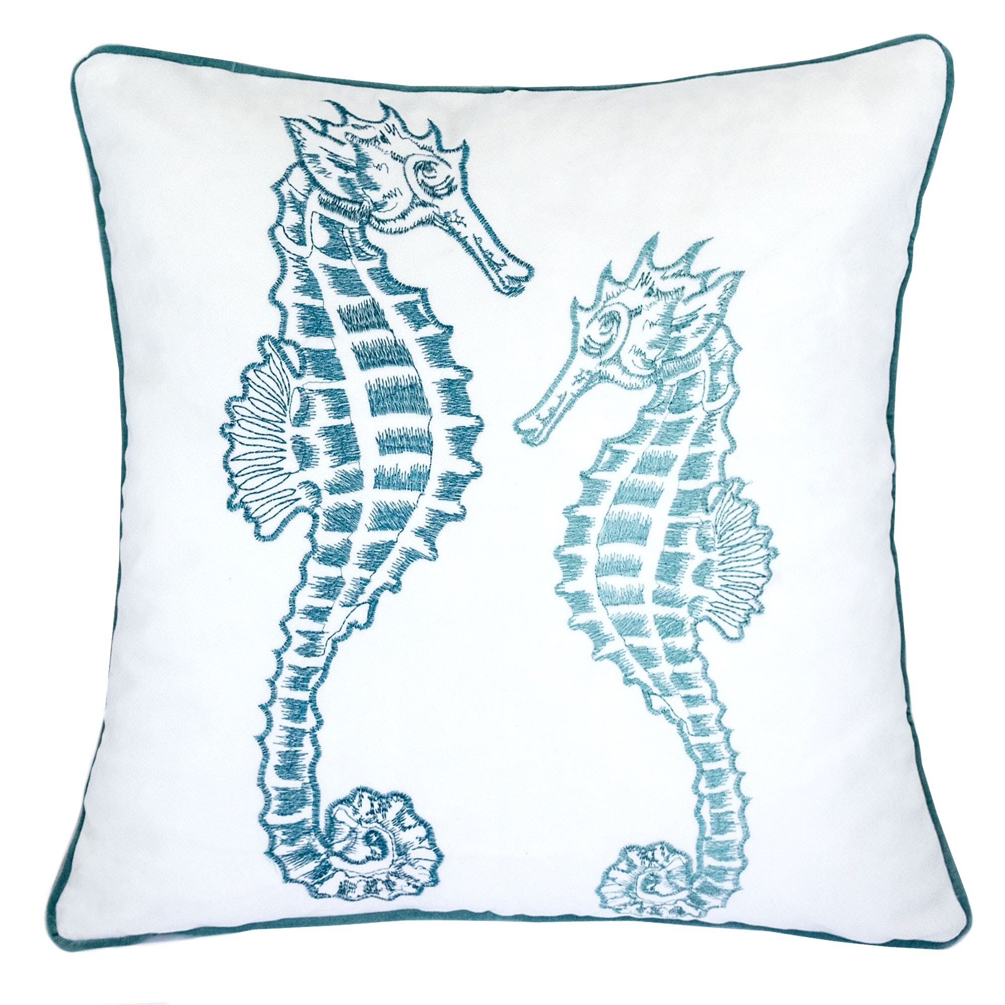 HyperDrop Cart Blue and Spa Seahorses Fabric Throw Pillow Premium Decorative Cushion for Coastal Sofa Bed