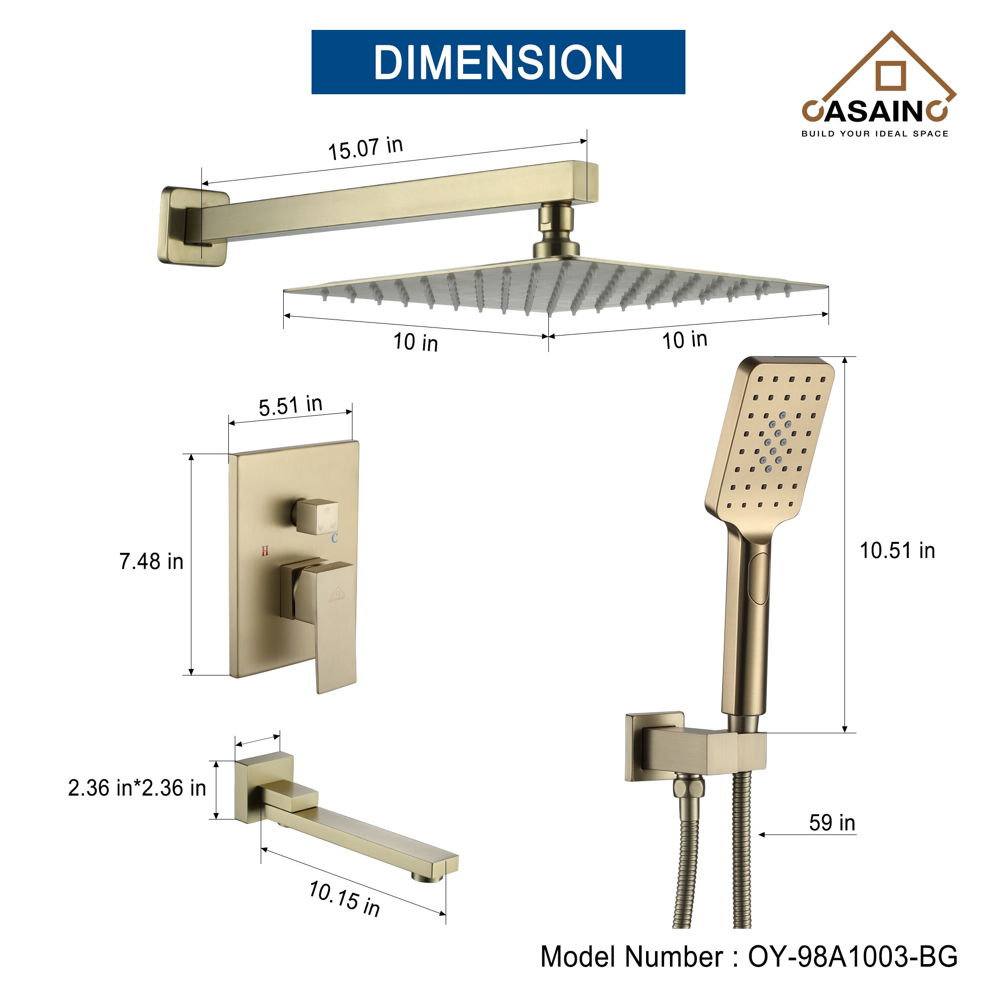 CASAINC OY-98A1003-BG Showerhead-Bar-Panels - View #4