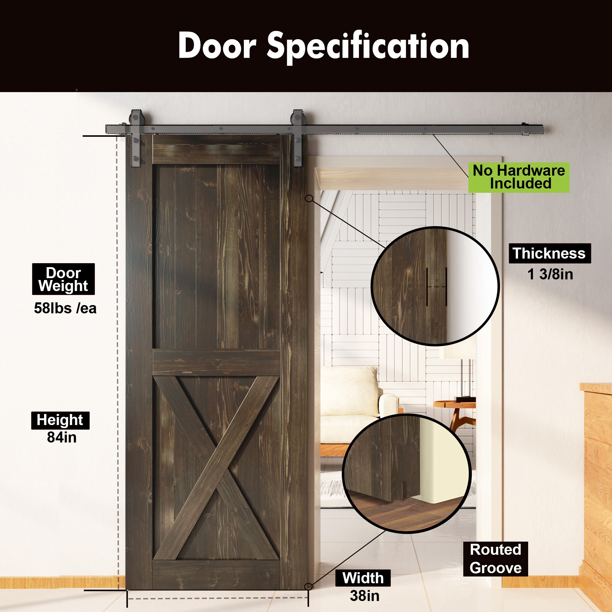HOMACER 3884-X-EBONY Barn-Doors - View #3